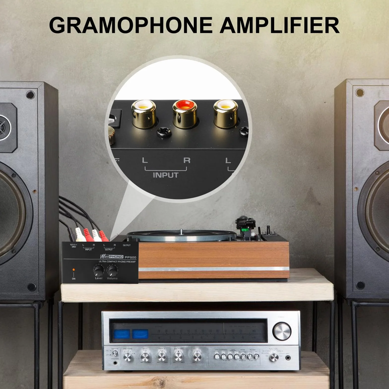 Sporgo Giradischi Phono Preamplificatore MM RCA Ingresso Uscita Stereo Amplificatore