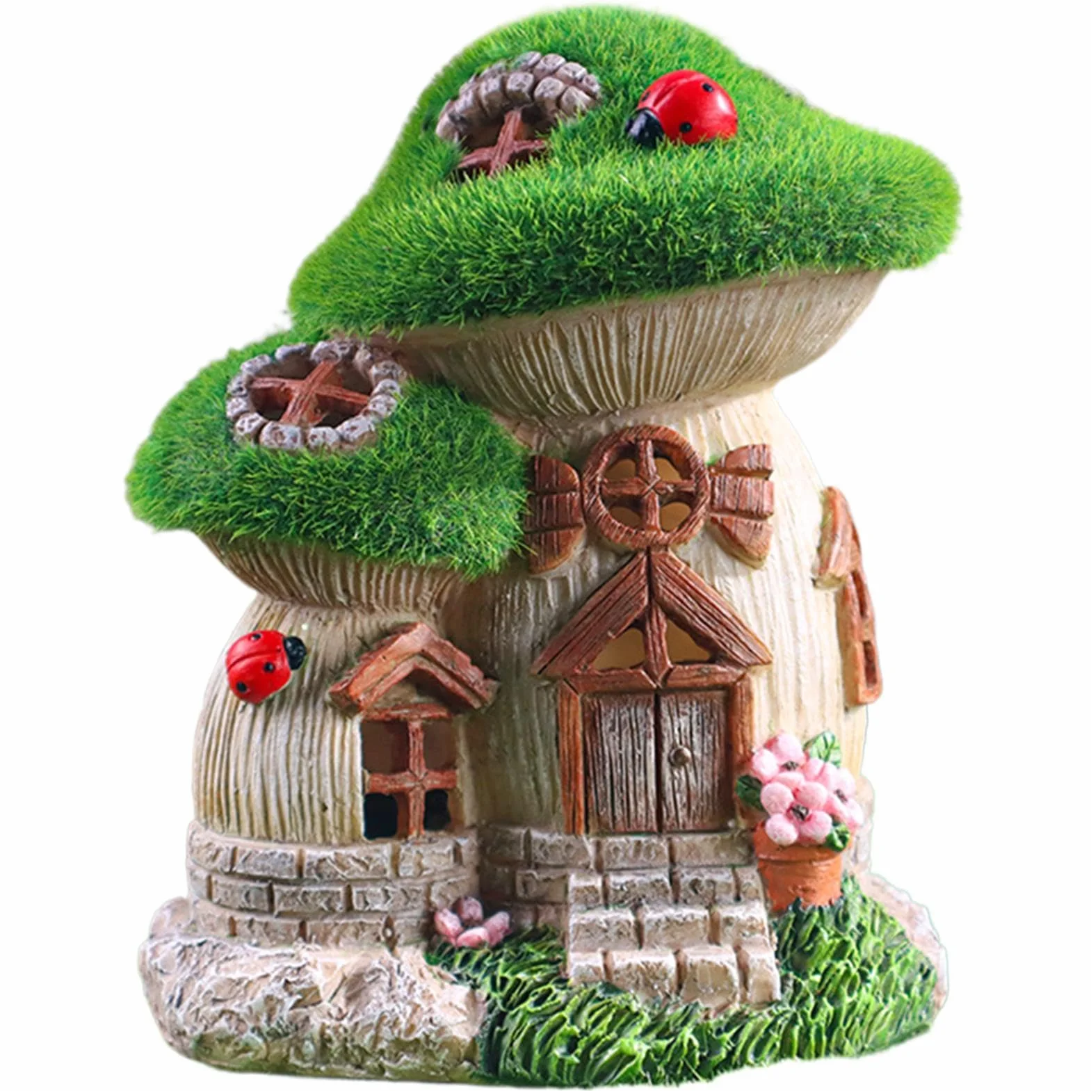 Casa delle fate a energia solare, casetta incantata in resina, statua da giardino, 13,5 x 11,3 x 16,5 cm, decorazione da giardino fantasia, luce a LED, decorazione per esterni resistente alle