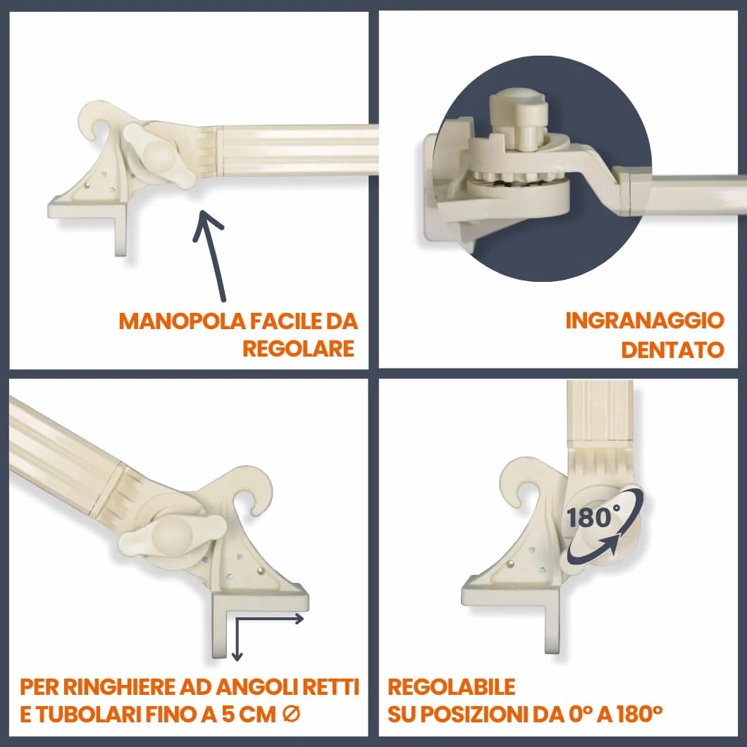 Braccetti per Tende da Sole Esterne in PVC Bianco 50 cm Regolabili 180° 1 Coppia