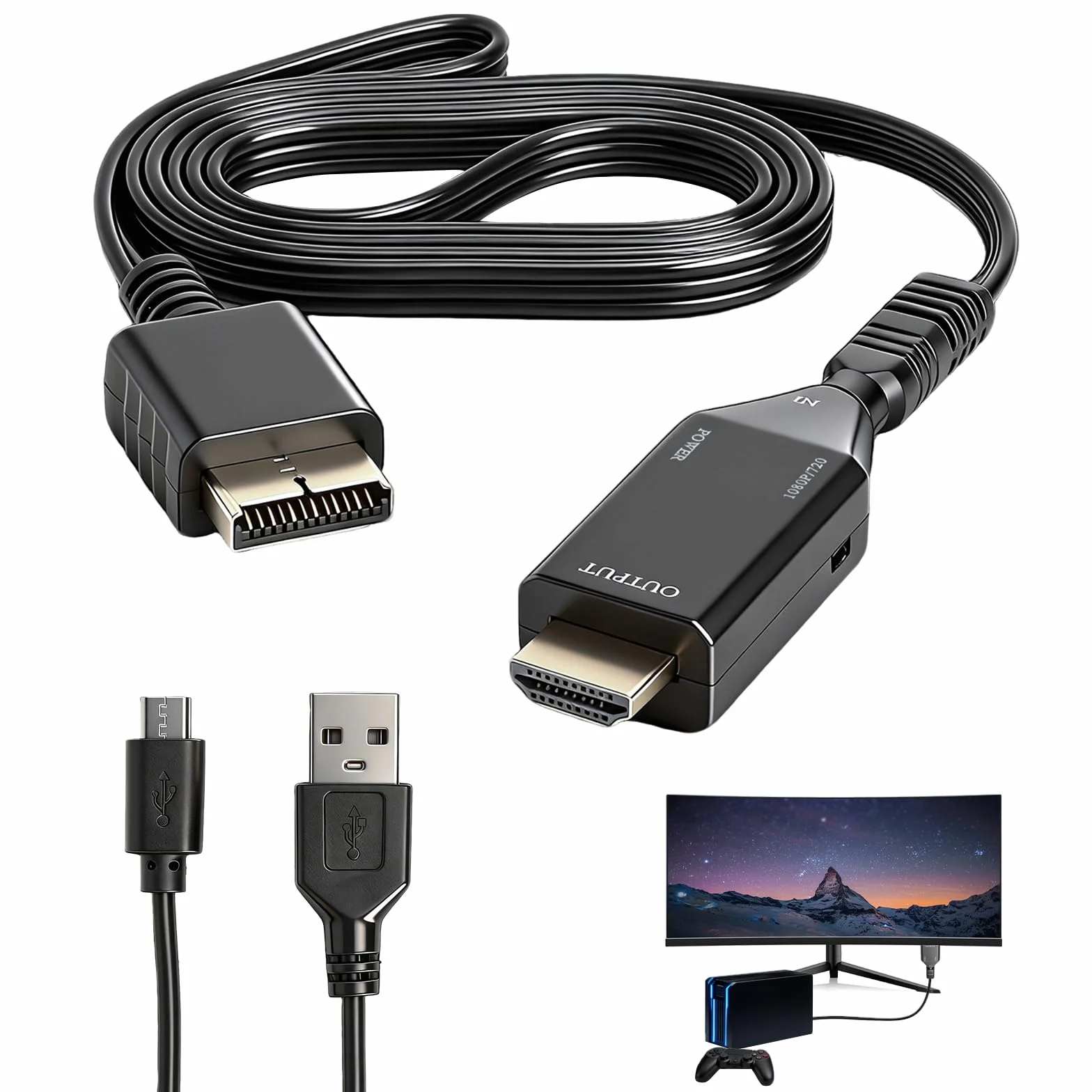 HENGBIRD Adattatore PS1 PS2 a HDMI 720P 1080P con Cavo AV 1m, Convertitore RCA HDMI con Alimentazione Micro USB Plug and Play per TV