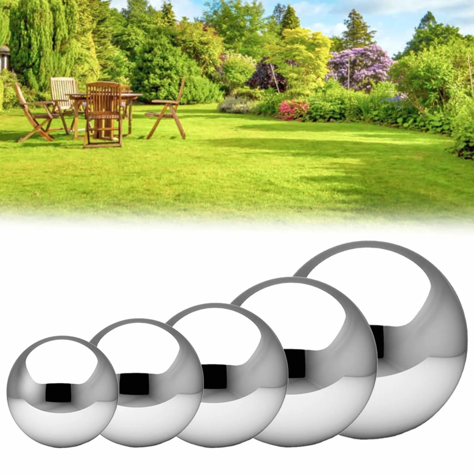 Sfere decorative a specchio in acciaio inossidabile per giardino, cortile, patio, prato, ornamento riflettente per esterni, decorazione per acqua esterna, finitura argentata, 150 mm (1 pezzo)