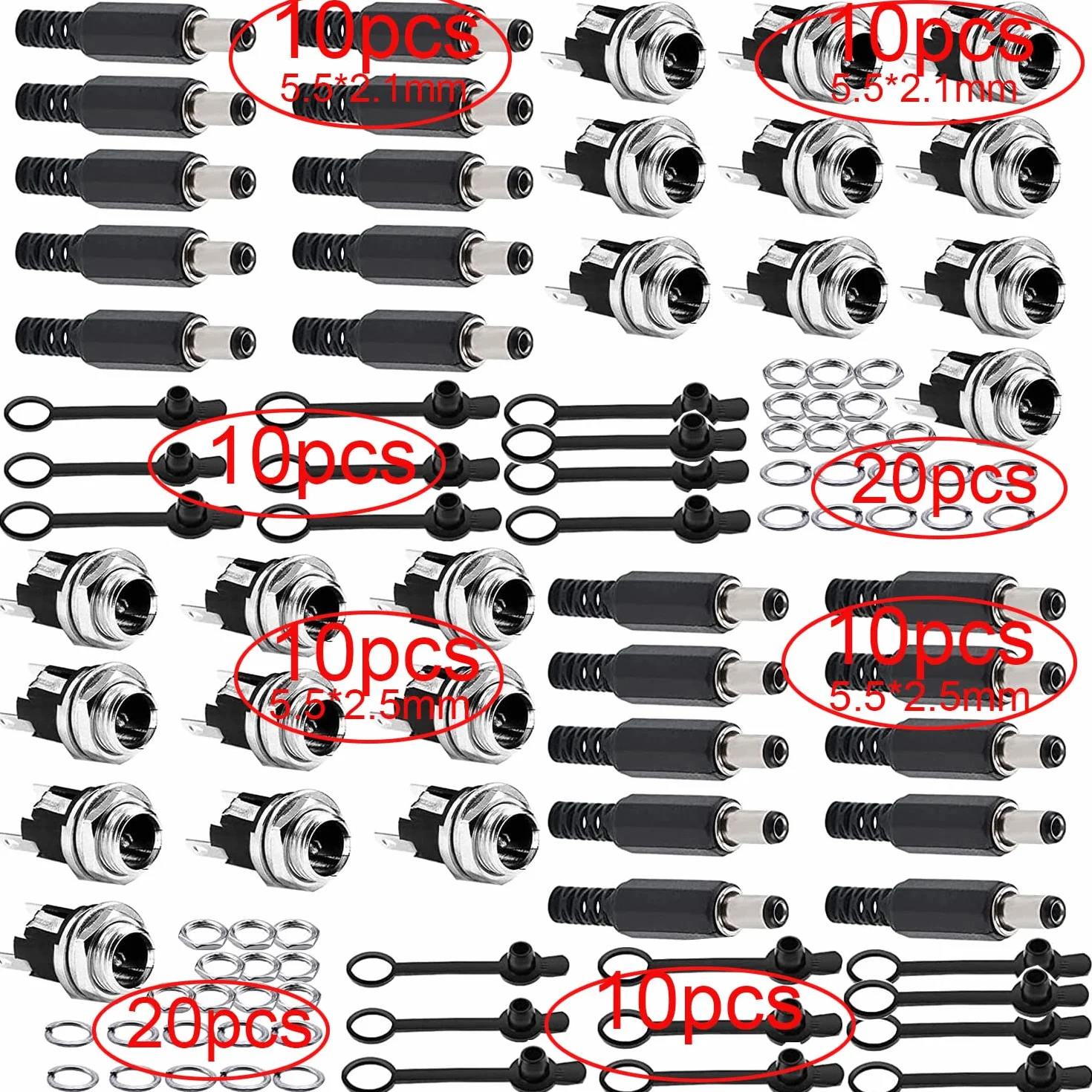 RUNCCI-YUN 12V DC Connettore Maschio Femmina 5.5mm x 2.1mm 5.5mm x 2.5mm Pannello