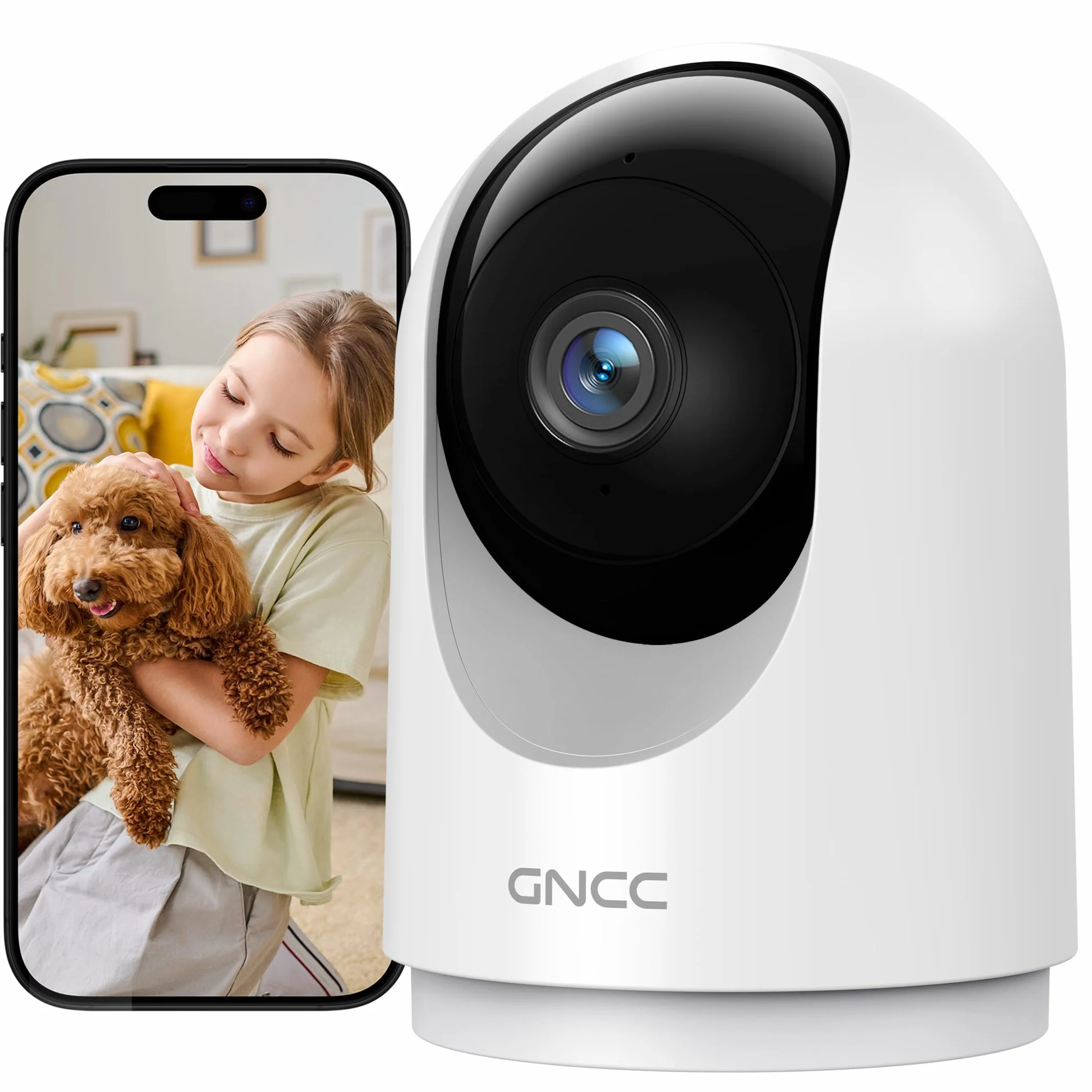 GNCC Telecamera WiFi Interno 2K Sorveglianza con Rilevamento Movimento Audio Bidirezionale Rotazione 360° Compatibile Alexa 2,4GHz
