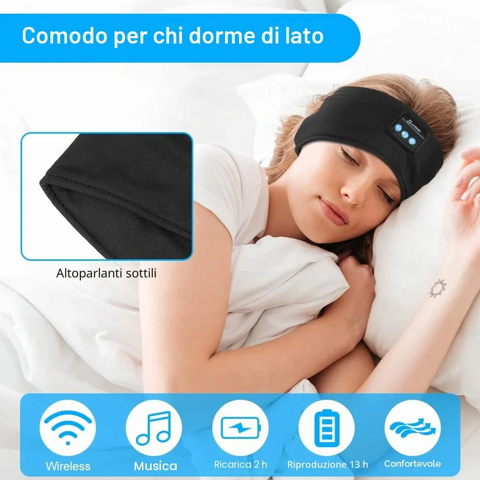 Flintronic Cuffie Bluetooth V5.0 per Dormire, Sport, Viaggi, Fascia Sportiva, Nero