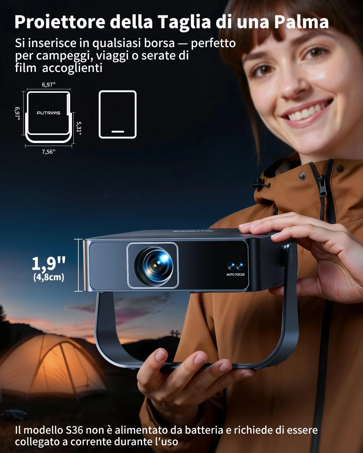 Proiettore Portatile Smart TV 4K 1000+ Canali Live Compatibile Netflix Auto Focus WiFi Bluetooth 1080P Nativo