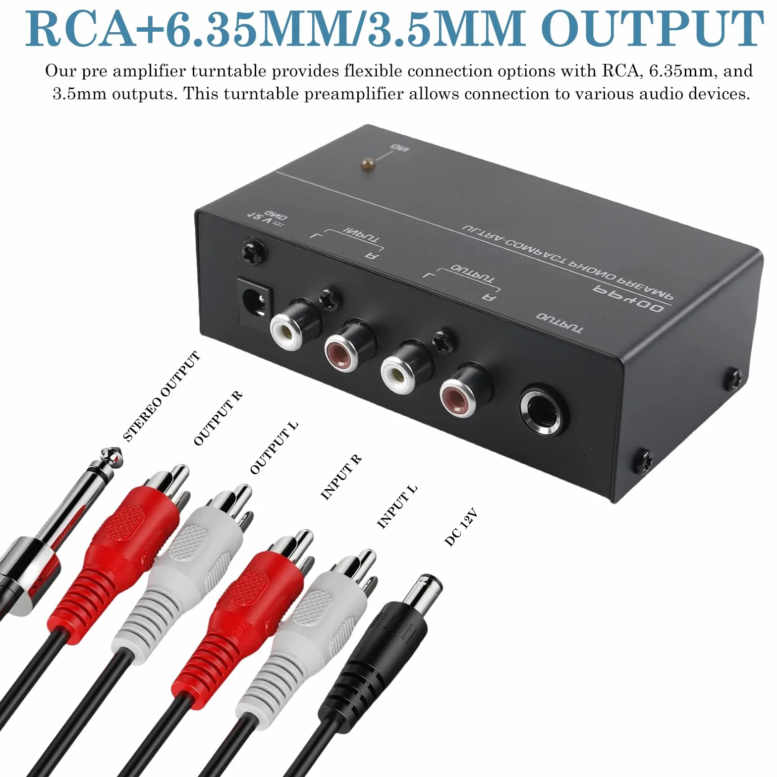 Preamplificatore Phono MM, Ingresso e Uscita RCA, Alimentazione DC 12V