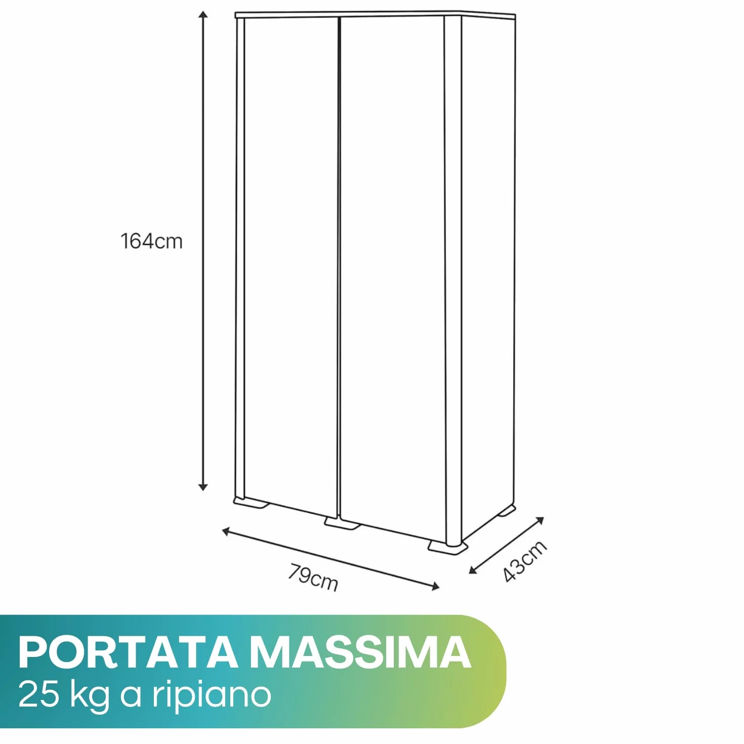 PALUPLUS Portascope Ante Lisce in Plastica, Armadio Multiuso 79x43x164 cm, 3 scomparti, Made in Italy Panna