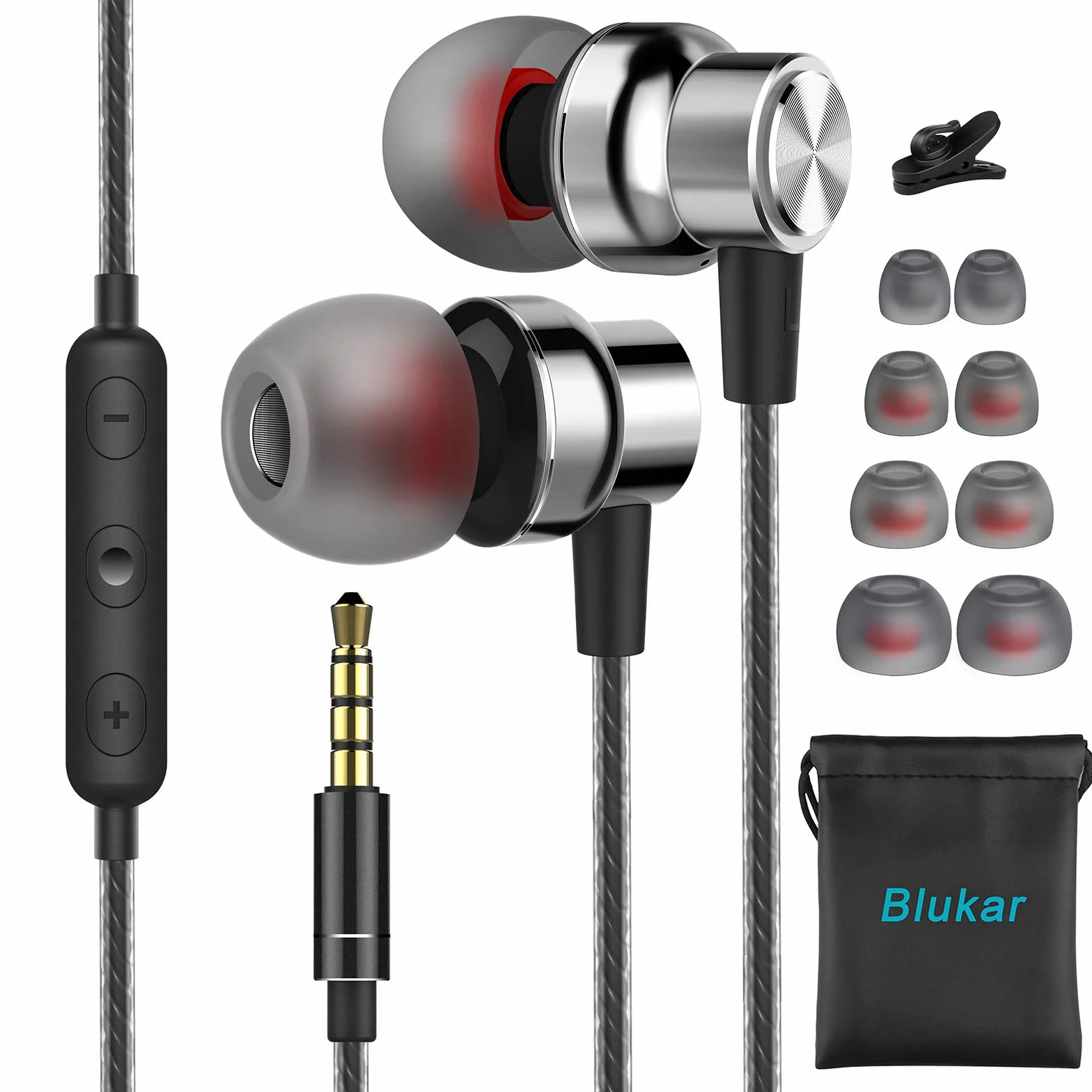 Blukar Auricolari Cuffie in-Ear Stereo con Microfono e Controllo del Volume, Alta Definizione, Bassi Potenti, Isolamento del Rumore, Compatibile con iPhone e Android