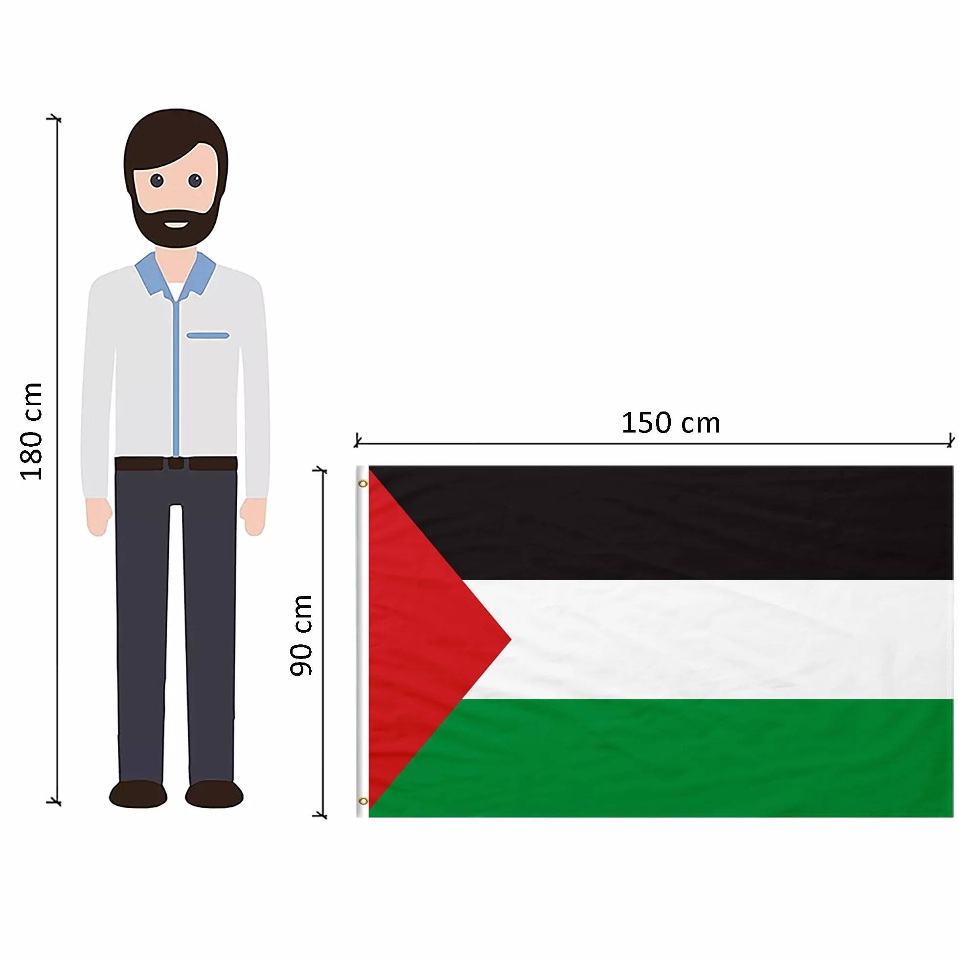 Bandiera Palestina 150x90cm con 2 Occhielli Resistente alle Intemperie per Esterno Bandiera Palestinese