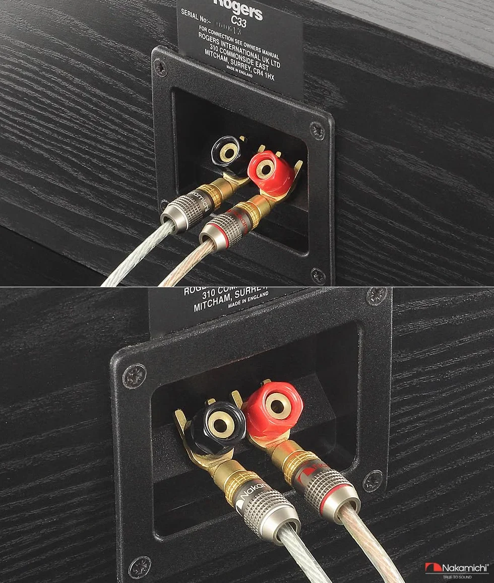Nakamichi FanLock Excel Series 24k placcato oro connettore a forcella spina a banana 10 AWG - 18 AWG 4mm per altoparlanti amplificatore Hi-Fi, 8 pezzi