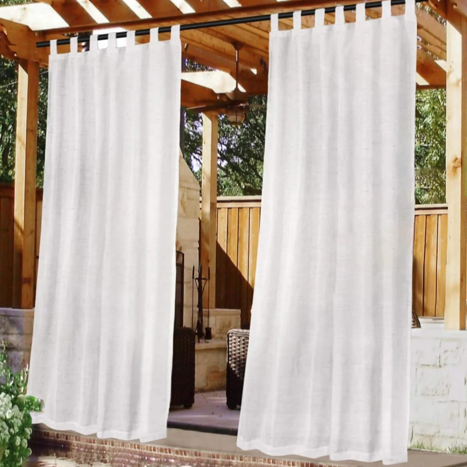 Tende da Sole per Esterno Tende da Esterno Impermeabile Tende per Gazebo Esterno Tende Bianche da Esterno con Passanti Tende Balcone Semitrasparenti 2 Pezzi (2 Pezzi-132x243cm,Bianco)