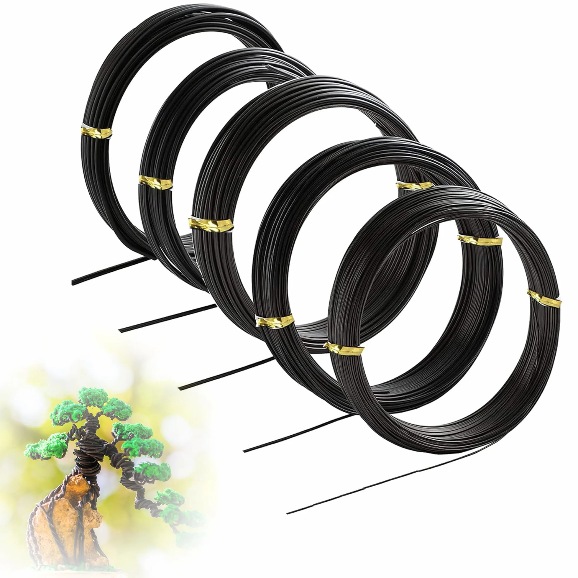 Filo Bonsai|Alluminio Anodizzato Filo per Bonsai 5-Formati Set di Avviamento - 1,0mm, 1,5mm, 2,0mm, 2,5mm, 3,0mm (5 Formati, 50 Metri Totale,Nero)