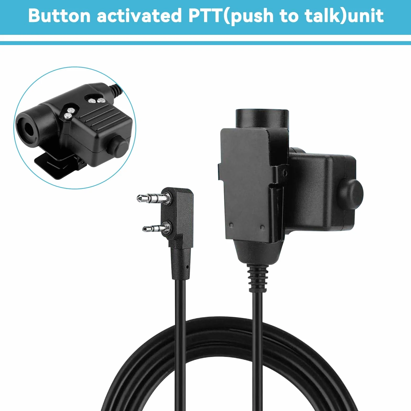 Agatige Cuffia Radio Militare PTT Bidirezionale Walkie Talkie Adattatore U94 Spina Mobile 2 Pin 7,0 mm Push to Talk per Ken-wood Bao-feng