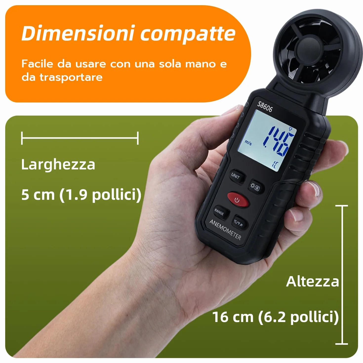 Anemometro Portatile 3 in 1 Misuratore di Velocità del Vento per Esterni Nela Surf Volo