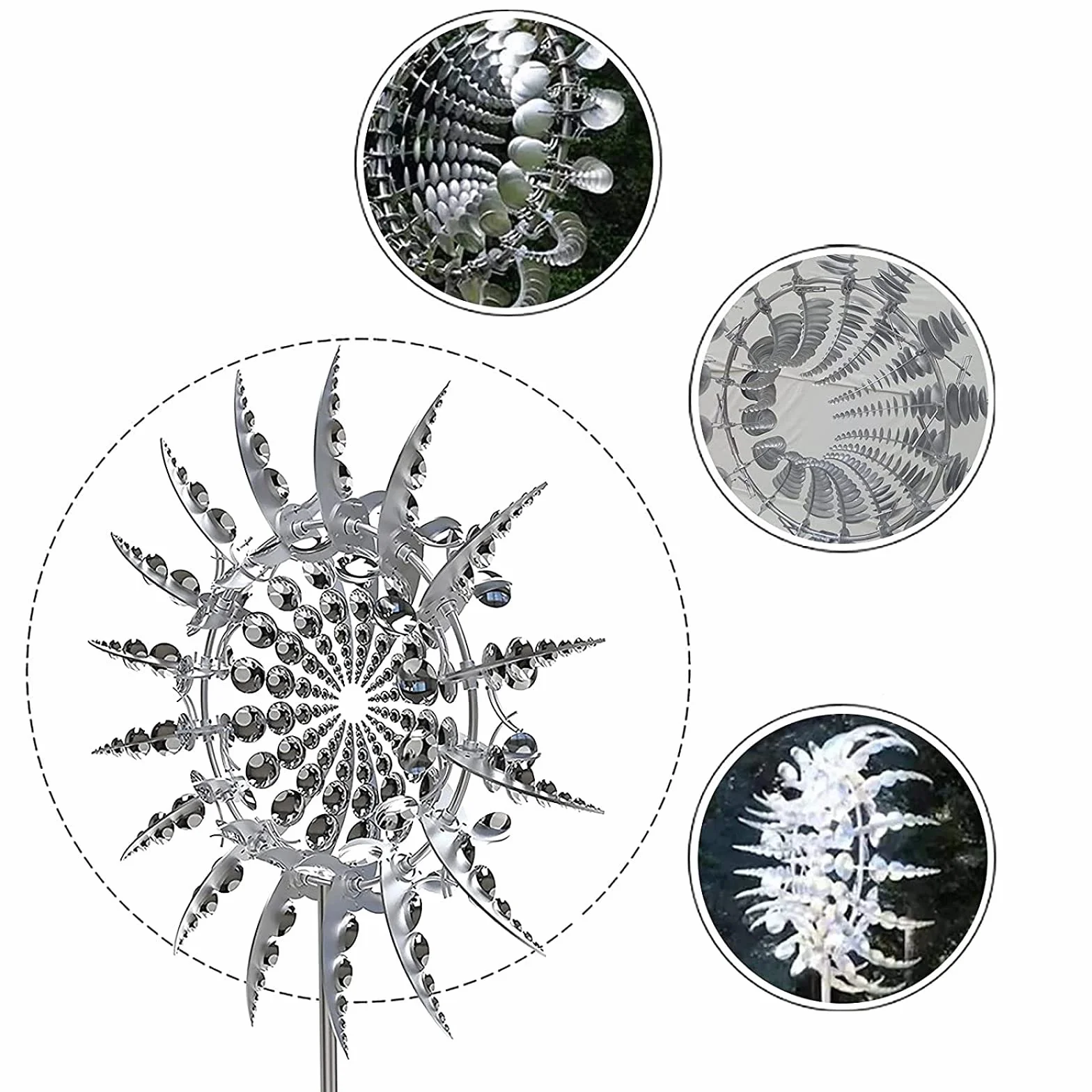 Unique And Magical Metal Windmill - Sculptures Move with The Wind, 3D Wind Powered Kinetic Sculpture, Dynamic Wind Spinner Bidirectional, Kinetic Metal Wind Spinners with Metal Garden Stake