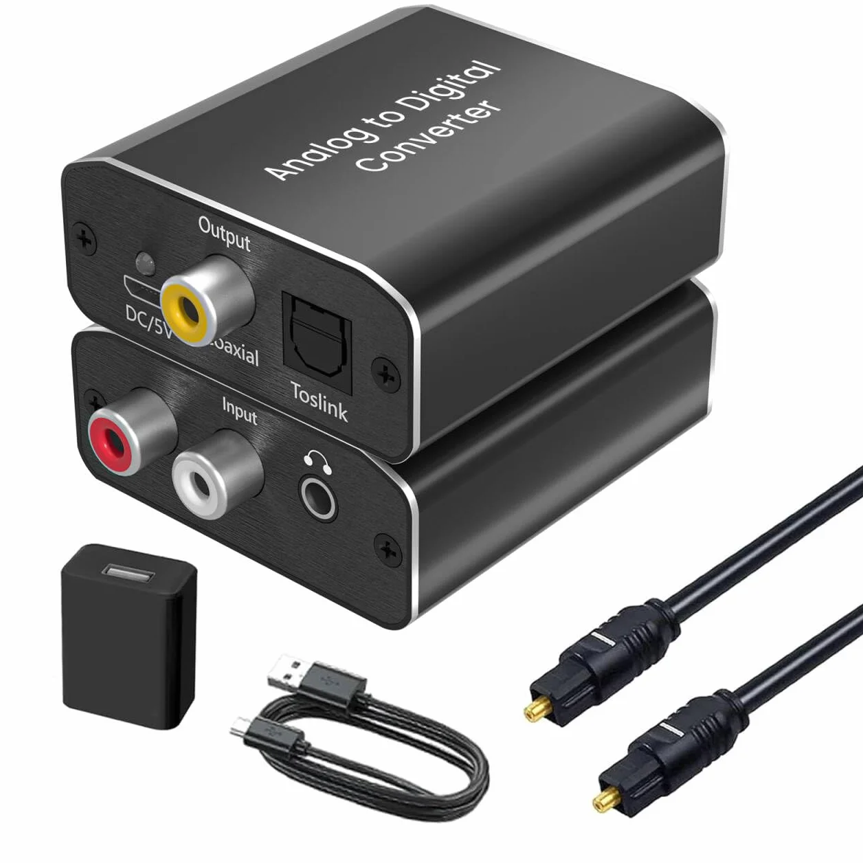 AMANKA Analogico ad Digitale Audio Convertitore Adattatore, ADC da RCA 3,5 mm a Coaxial Toslink con Cavo e Power Adapter per TV DVD Blu-Ray PS3 PS4 Xbox, Alluminio