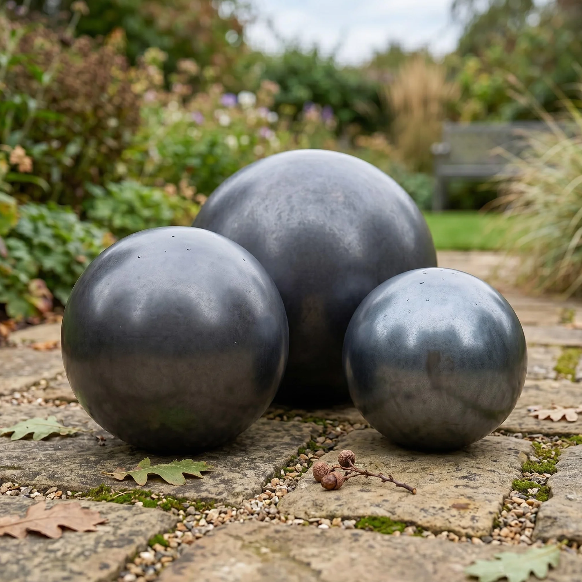Palline decorative da giardino in ceramica, assolutamente resistenti al gelo e alle intemperie (antracite, set da 4)