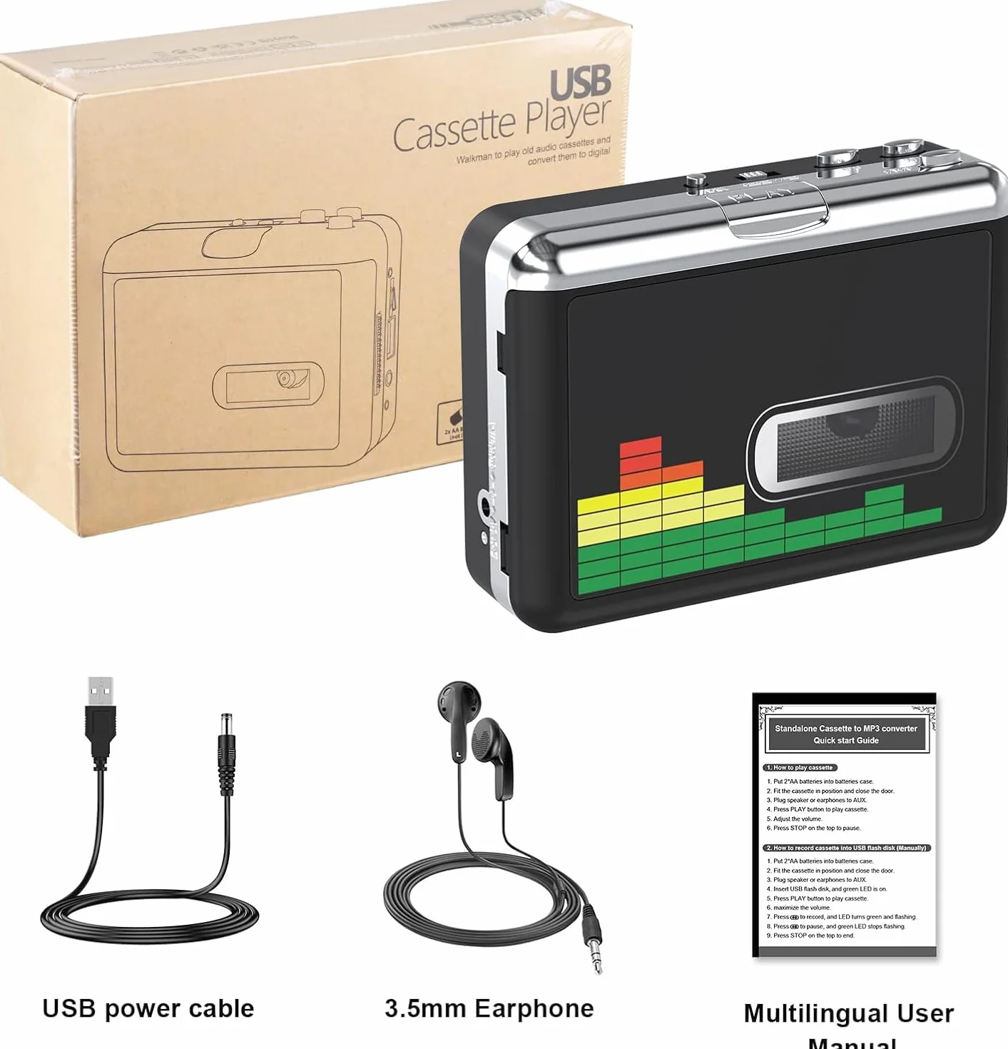 Lettore cassette USB convertitore MP3 portatile con cuffie