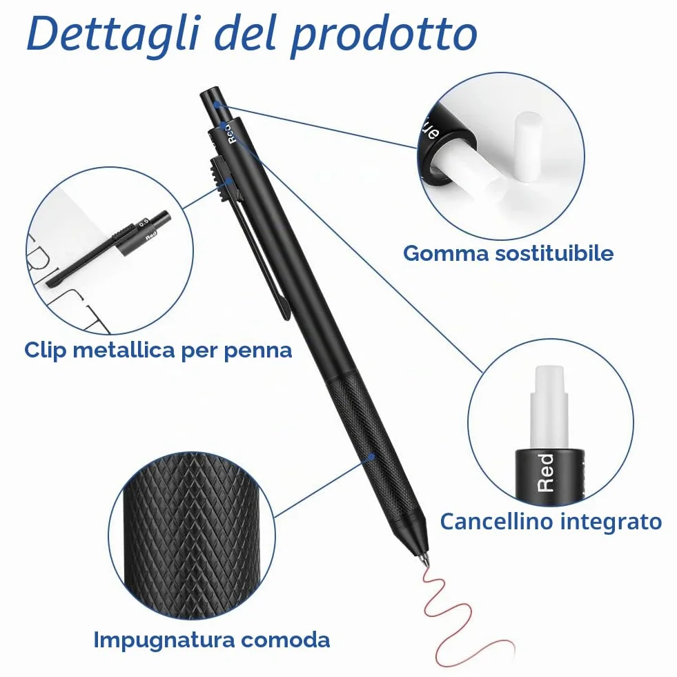 AUAUY 4 in 1 Matita Portamine & Penna a Sfera, Metallo Matite Meccaniche 0.5mm Set, Penne a Sfera Multicolore con Confezione Regalo