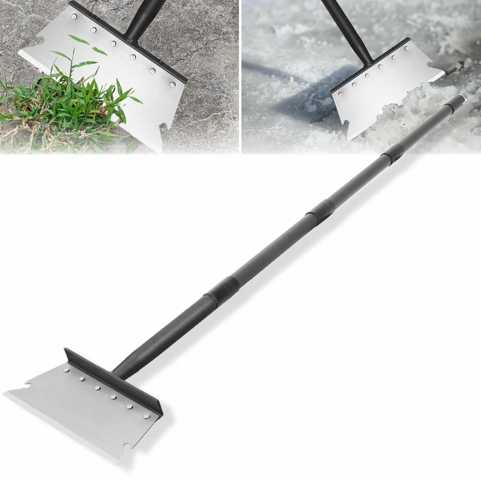 Pala multifunzionale per la pulizia del giardino, pala da giardino con manico lungo da 148 cm, strumenti per il diserbo, vanga piatta per il giardinaggio, raschiatura e rimozione del ghiaccio