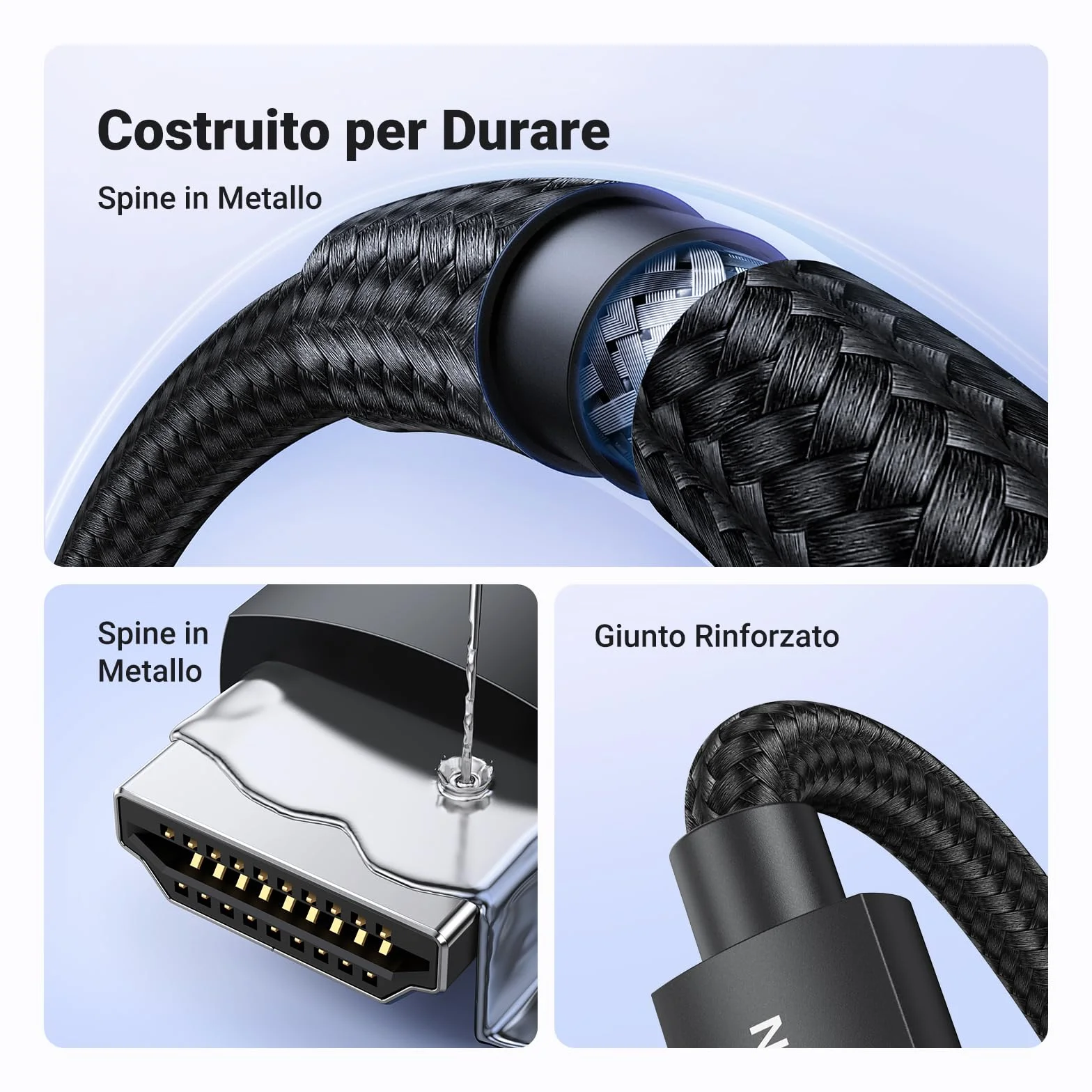UGREEN Cavo HDMI 2.1 Certificato 8K 48Gbps 4K 120Hz eARC HDCP2.3 HDR Dolby Atmos VRR Nylon Intrecciato 2M