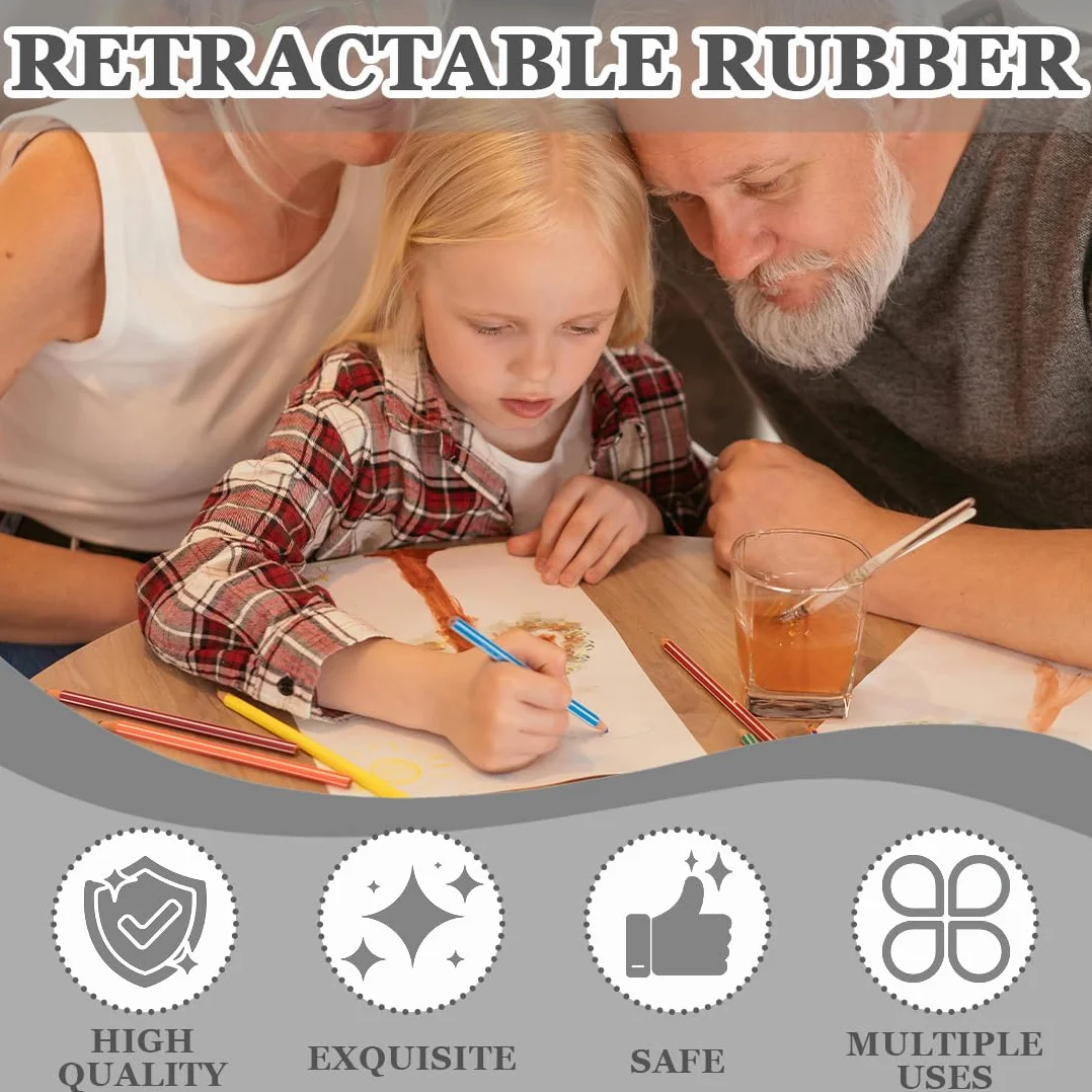 Gomme per Matite Retrattili con Design Gatto Carino - 4 Pezzi per Bambini, Disegno e Scrittura