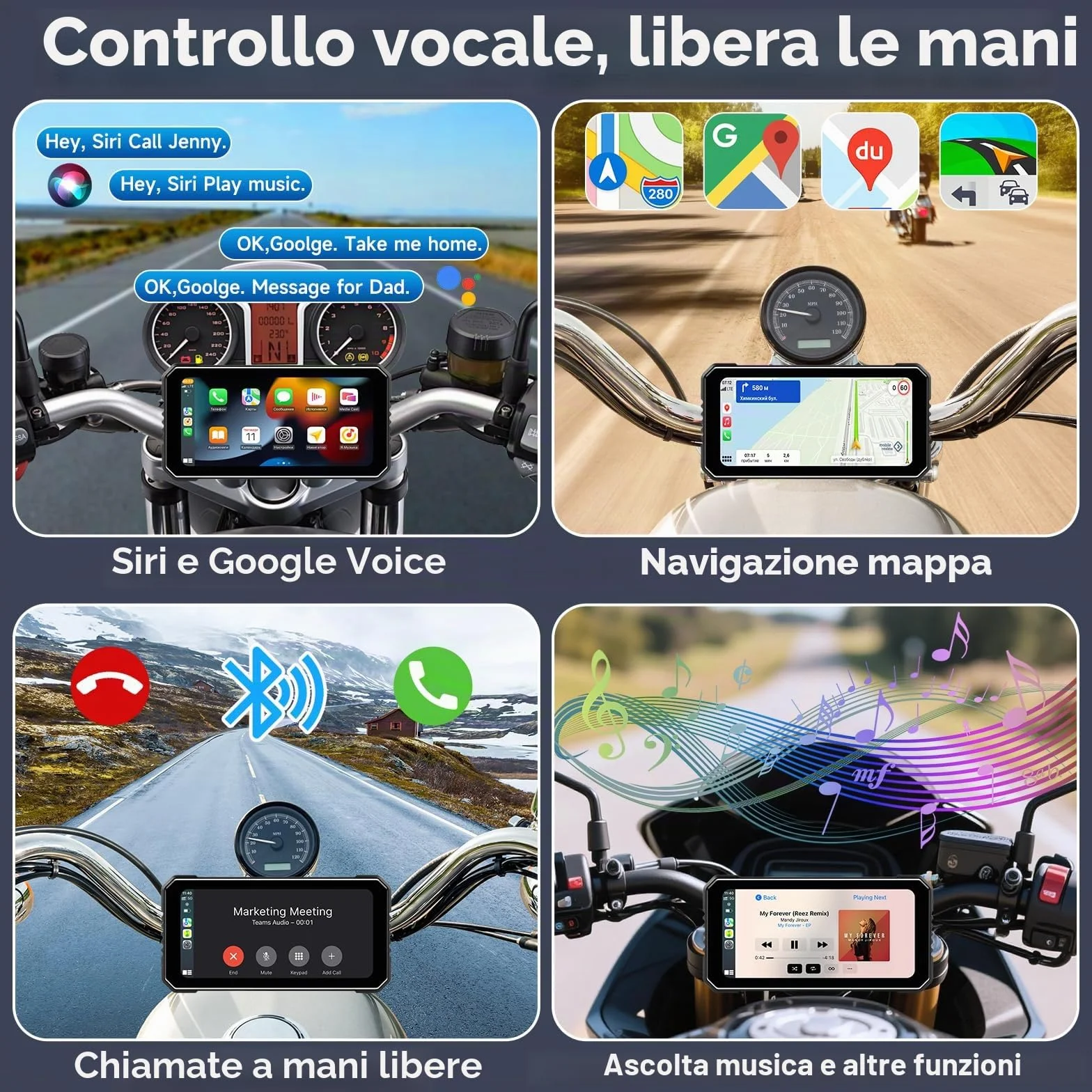 Vtopek Carplay Moto 6,25 Pollici Dashcam 4K+1080P Dual Camera Impermeabile Navigazione GPS Bluetooth Siri 64GB