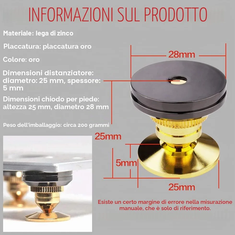 Piedini per Altoparlanti Isolamento a Punta 28x25mm Set 4 Pezzi per Amplificatore Lettore CD DVD