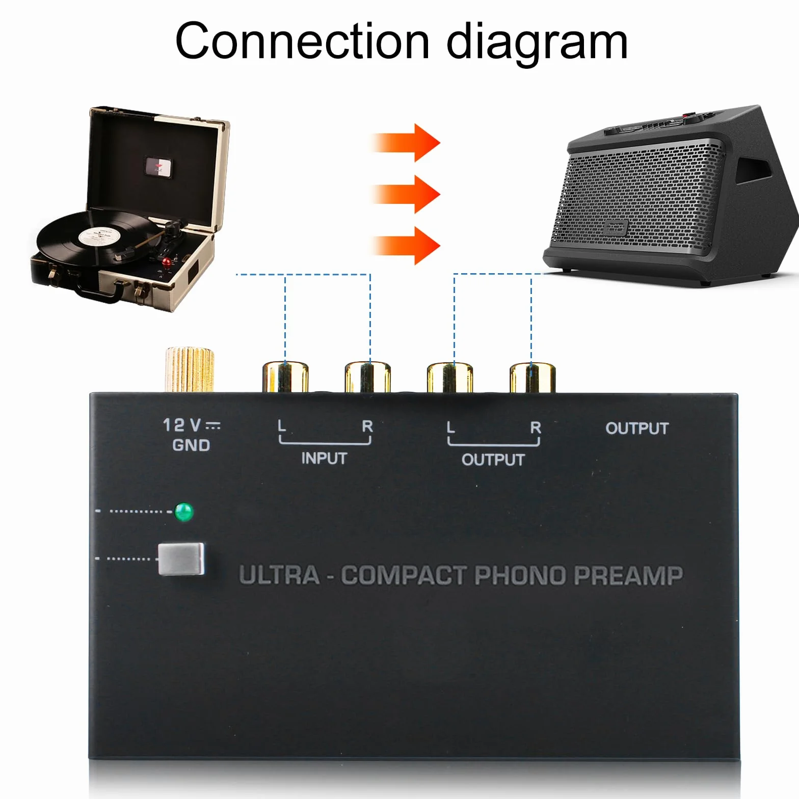 Preamplificatore Phono giradischi con adattatore DC 12V ingresso RCA uscita RCA spina UE