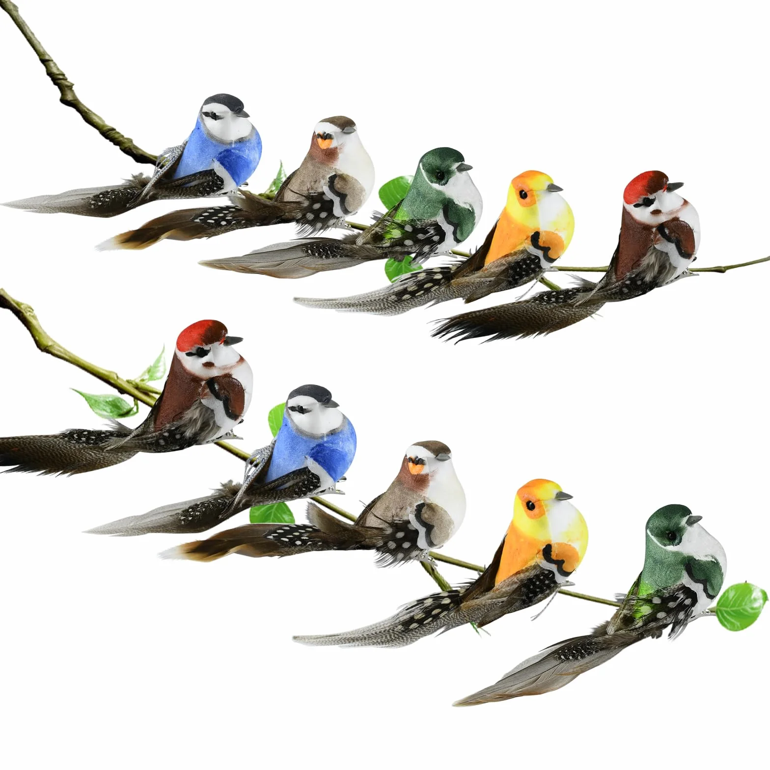 Uccellini Decorativi,10 Pezzi Uccellini Finti Decorativi, Uccelli Artificiali in Schiuma con Clip,Colorati Uccelli Finti per Decorazione per Matrimoni Casa Giardino Feste