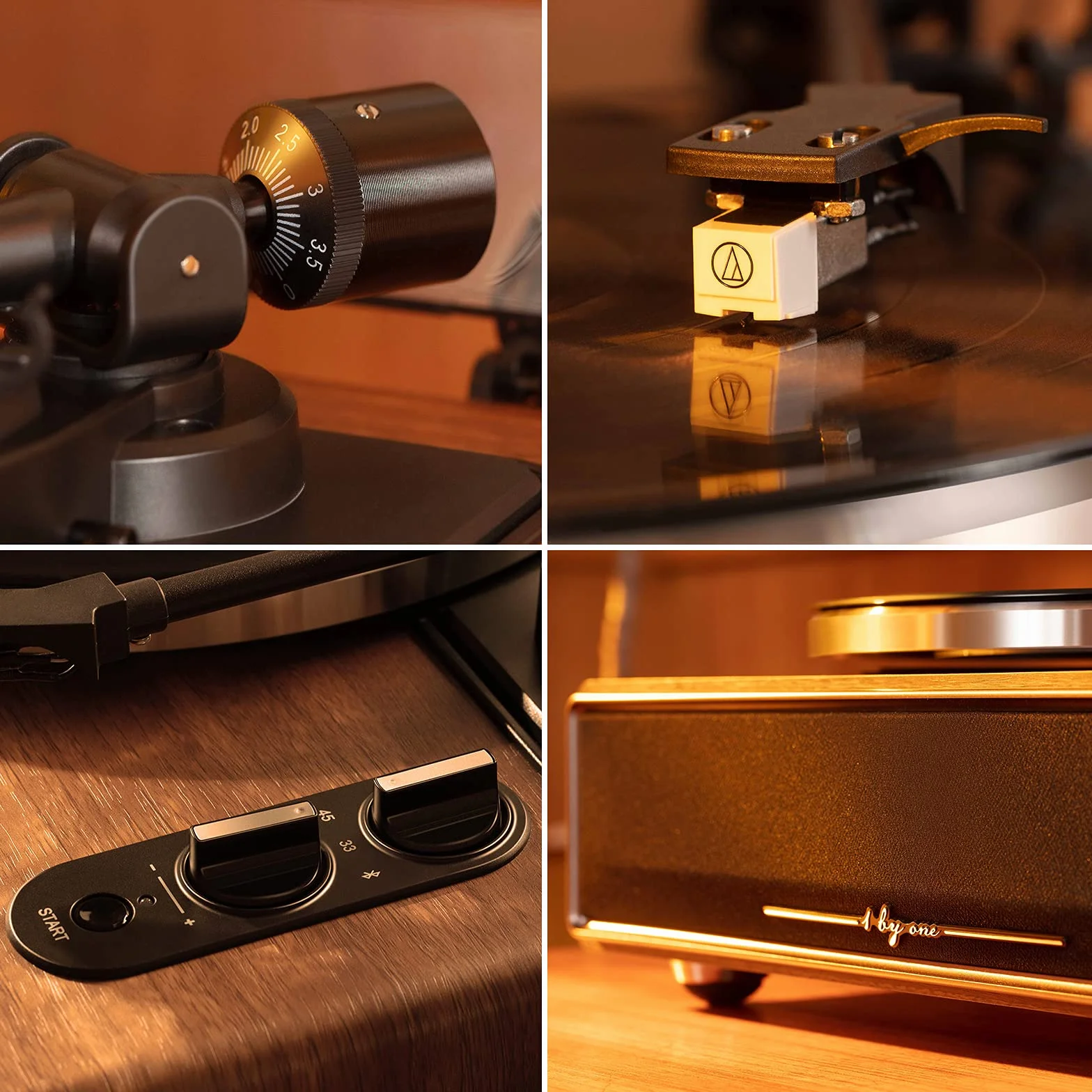 1 BY ONE Giradischi Vinili a Cinghia Hi-Fi con Altoparlanti Incorporati, Cartuccia Magnetica, Bluetooth, Aux-In, Auto-Off