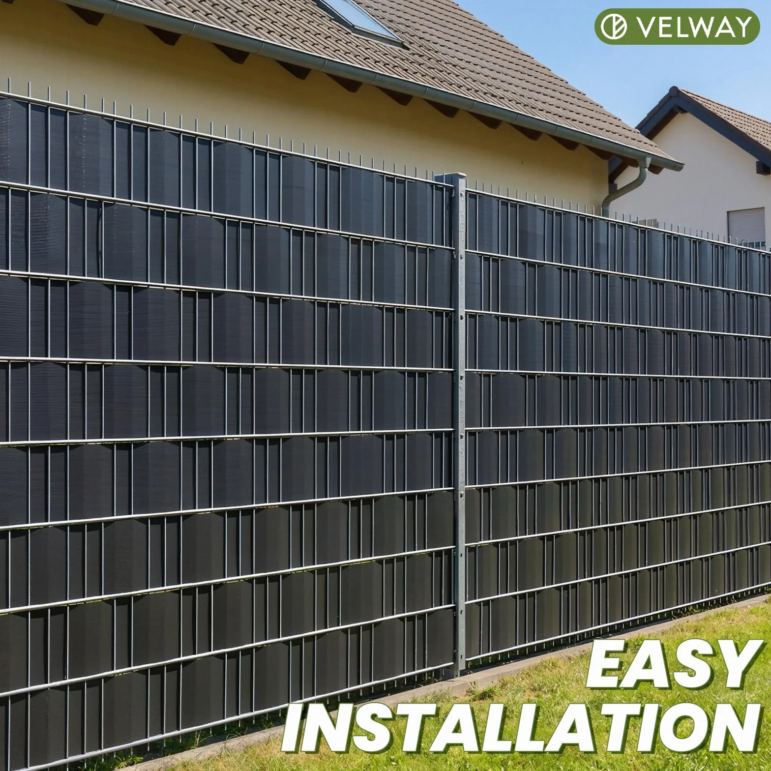 Velway Strisce Frangivista in PVC per Recinzione a Doppio Picchetto - 35m x 19cm, 450g/m², Anti-UV, Impermeabile e Antistrappo, con 25 Clip di Fissaggio per Giardino e Balcone