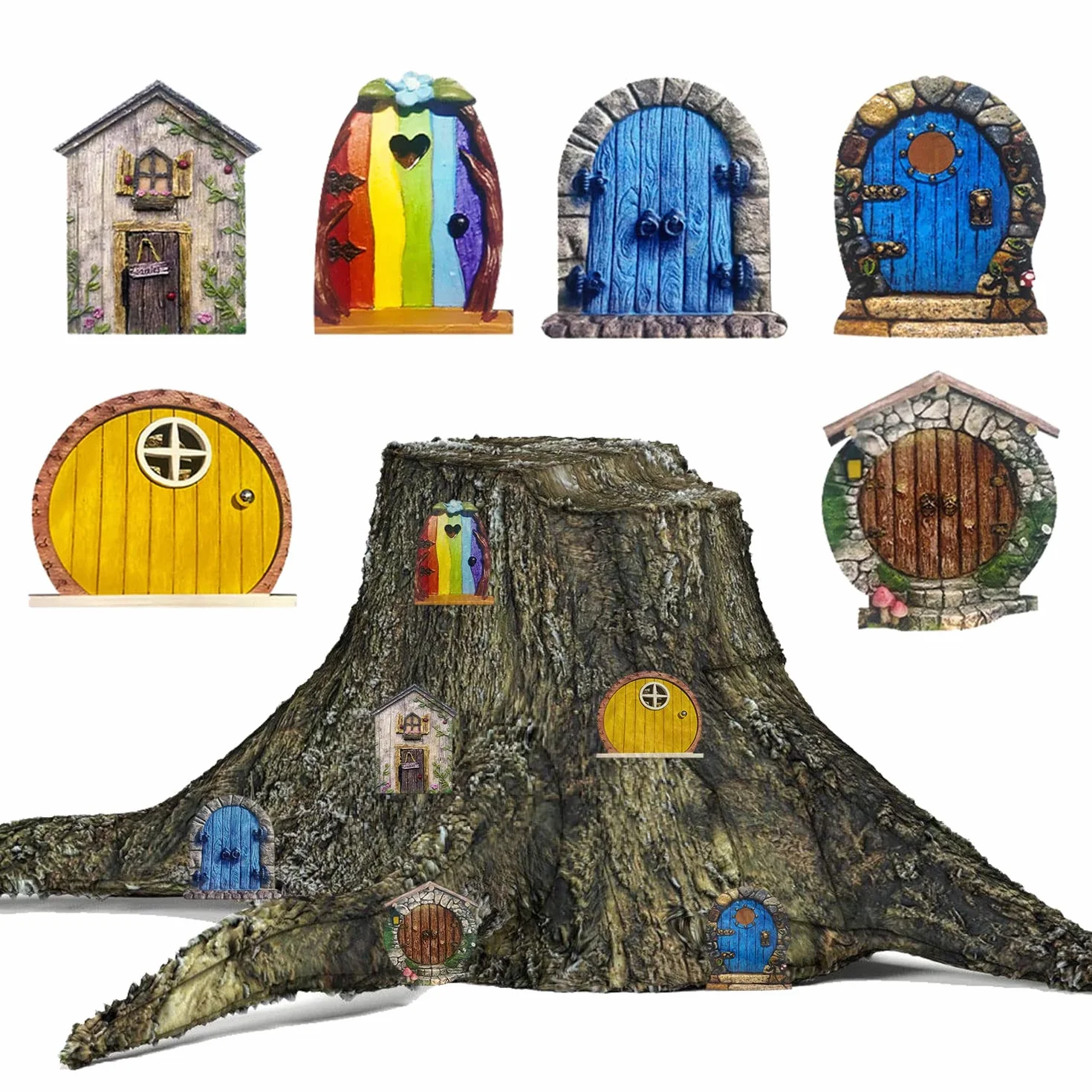 B-019-B 6 Pezzi Porticina Elfo Dell'Albero Del Giardino Delle Fate, Porta In Miniatura Decorazione Fata Piccola Casa Bambini Mini Regalo, Miniatura Fata Giardino Decorazione Esterna