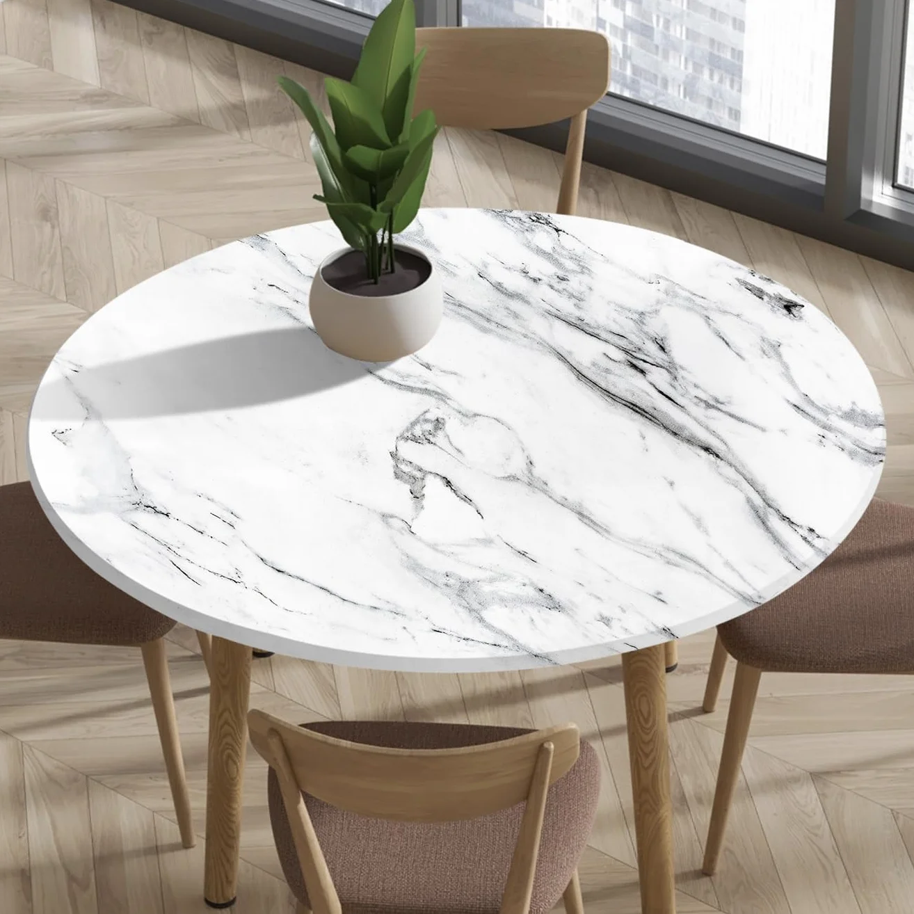 Highdi Tovaglia Rotonda Antimacchia 120 cm Impermeabile Copritavolo Elastico Marmo Esterno