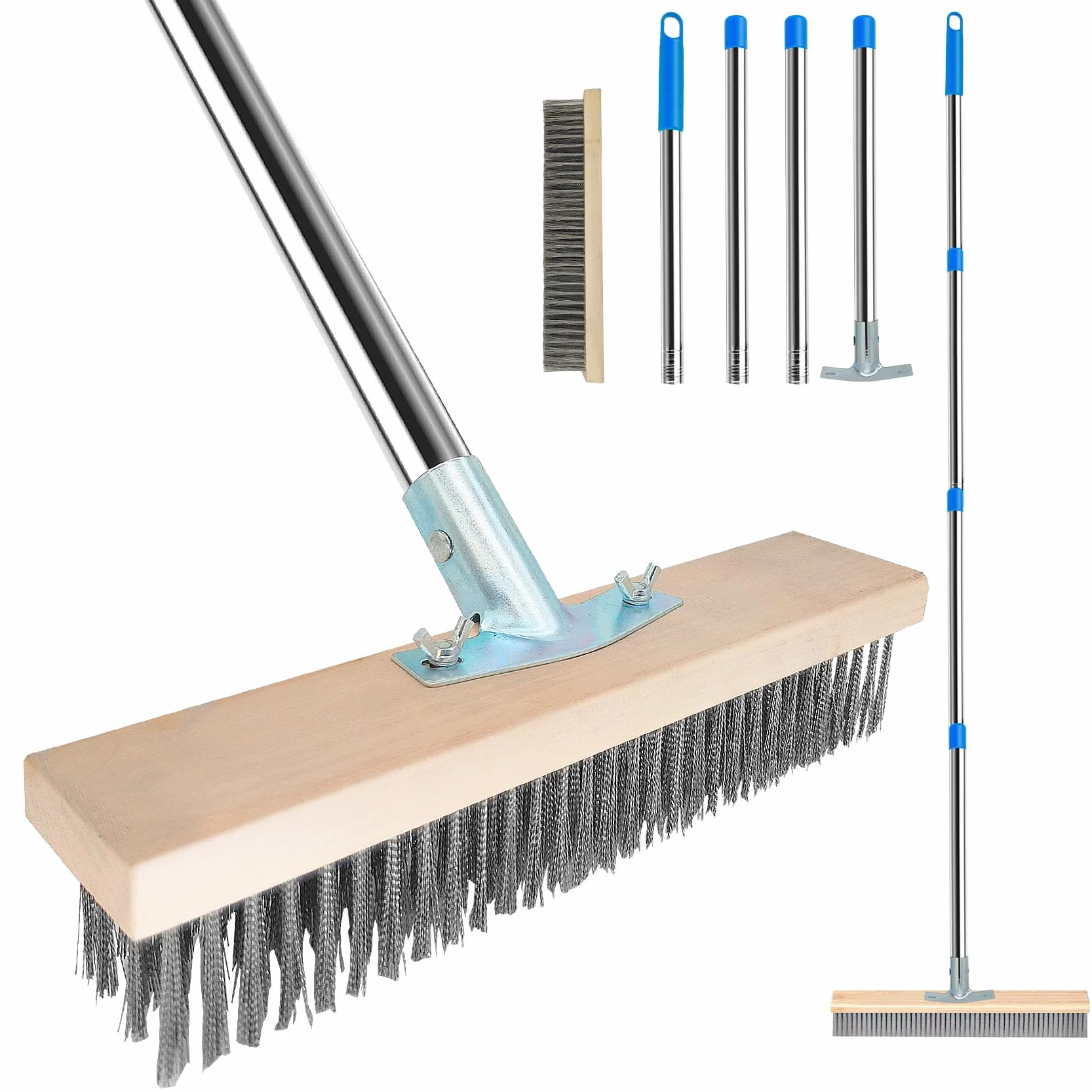 Scopa per Esterni, Spazzolone in Acciaio Inossidabile con Manico Telescopico Regolabile - Idrospazzola per Pavimenti Esterni, Rimozione Polvere e Foglie (Larghezza 30cm)
