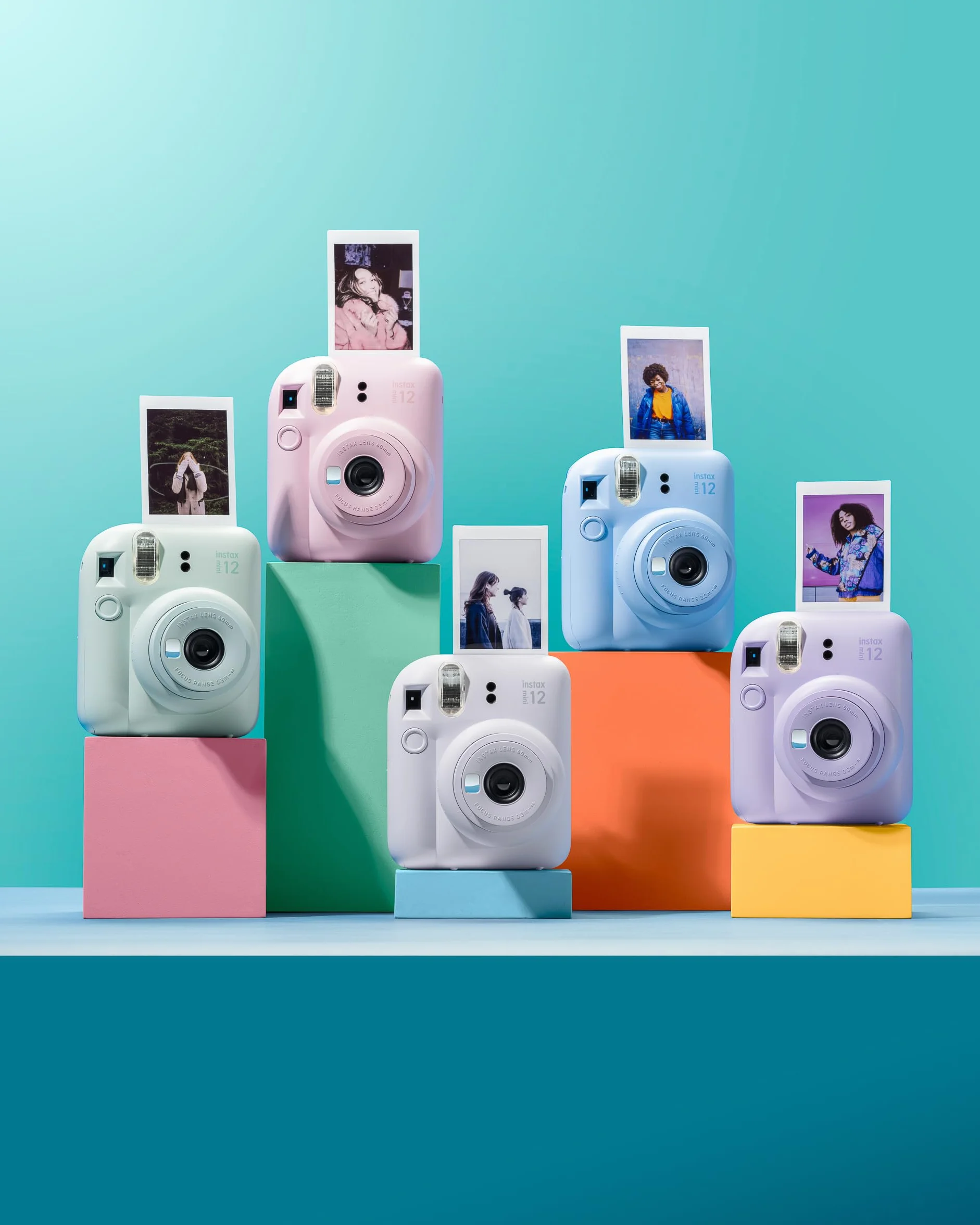 Fujifilm instax mini 12 Pastel Blue Macchina Fotografica Istantanea Specchietto Selfie Modalità Close Up Esposizione Automatica Design Pop