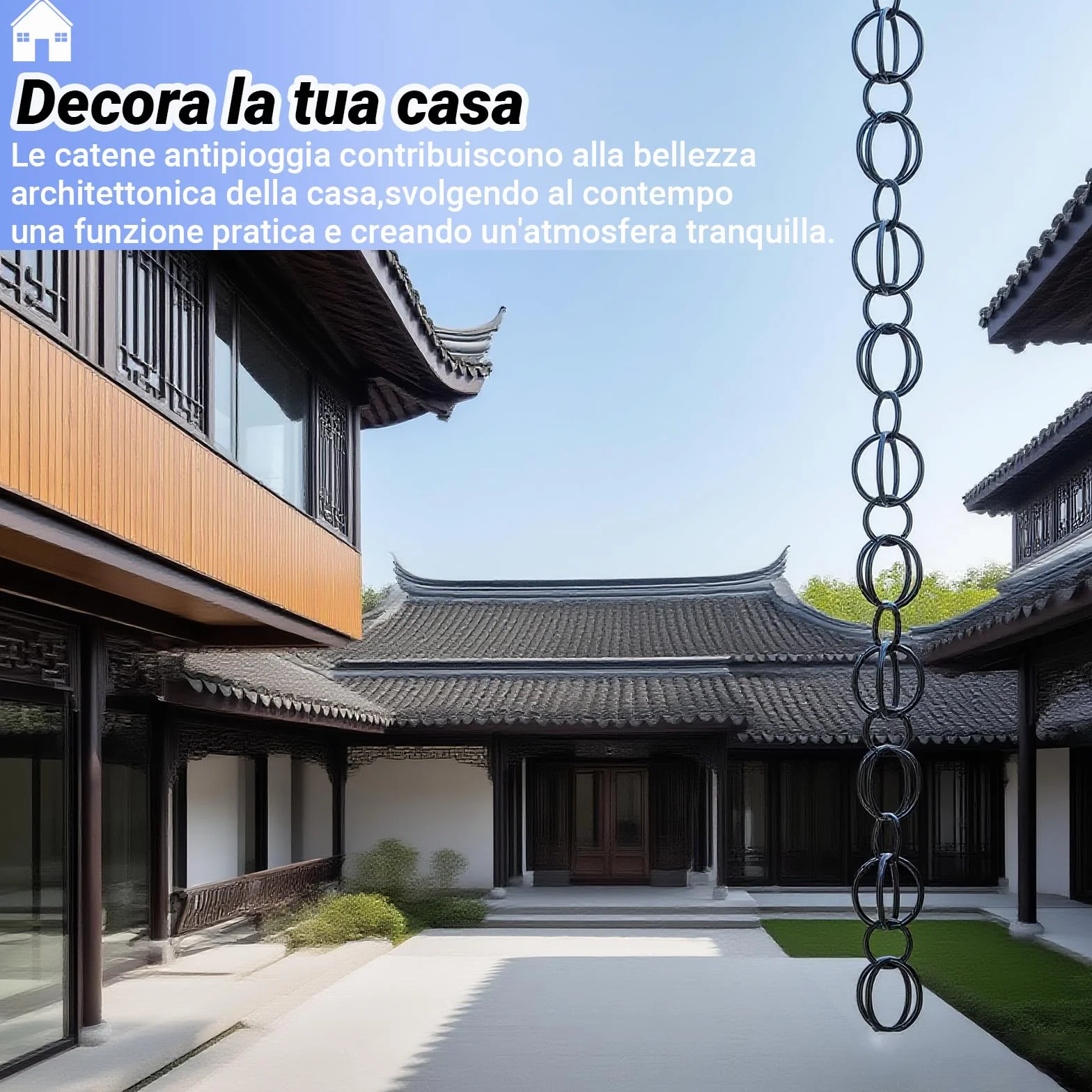 Catena da Pioggia Antica Giapponese 2.4m Nero per Giardino Terrazzo