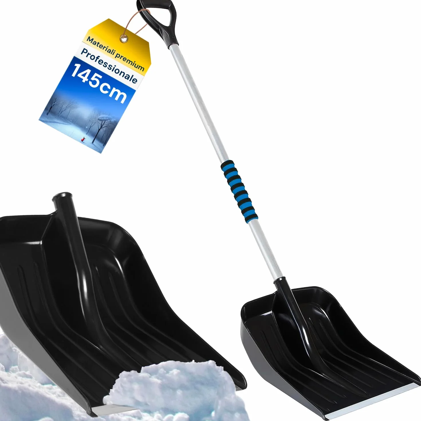 Avilia Pala da Neve con Manico in Alluminio143x38x18 cm - Impugnatura Ergonomica Antisicivolo - Pala Sagomata a Forma di Cucchiaio - Resiste al Tempo e Agenti Atmosferici - Leggera e Facile da Usare