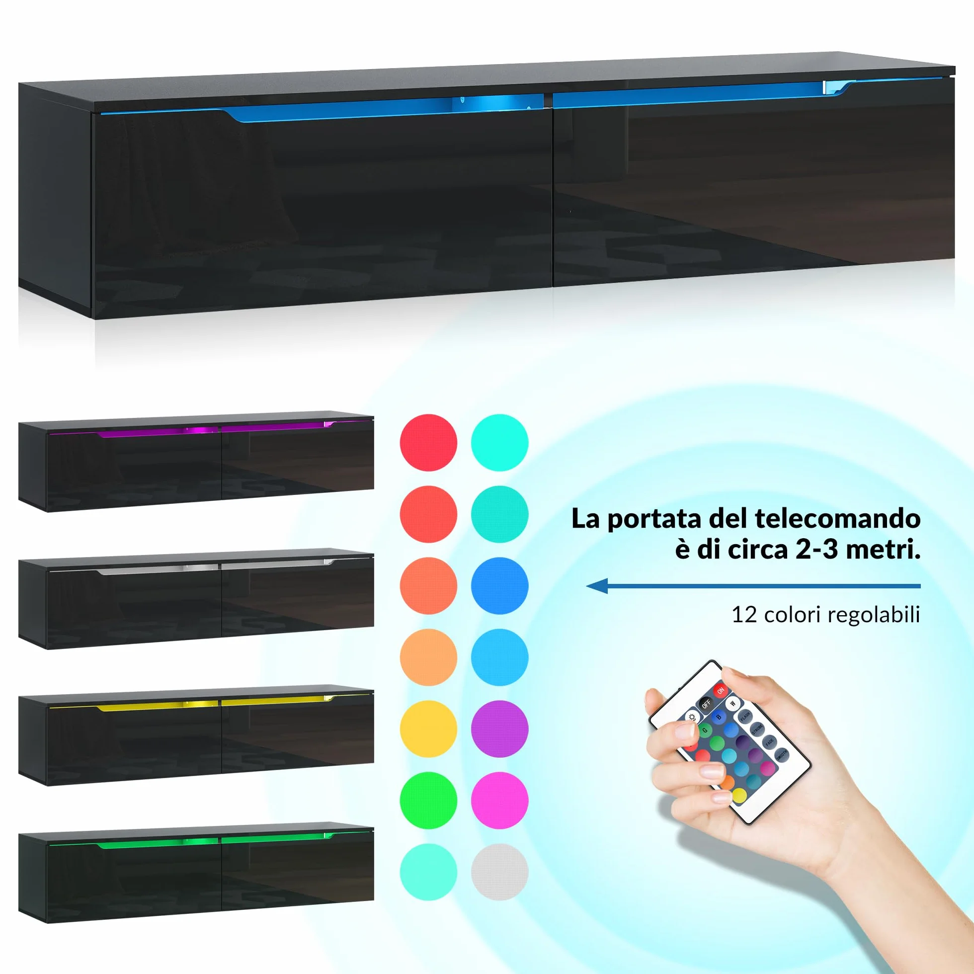 SONNI Mobile TV Sospeso 140x35x30cm Nero