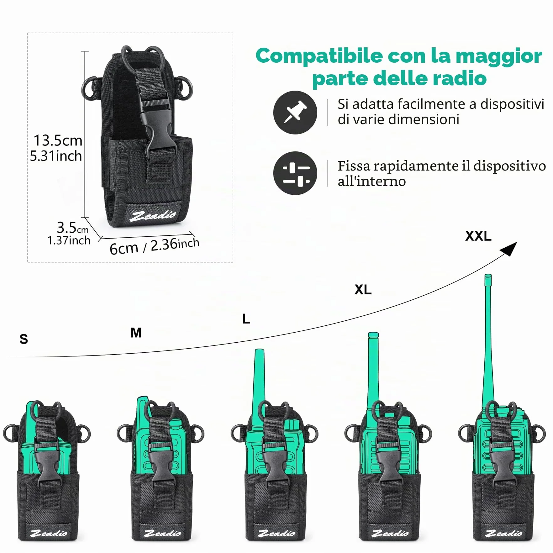 Zeadio Fodero Universale per Radio Bidirezionali, Custodia Durevole per Walkie Talkie ZNC-D