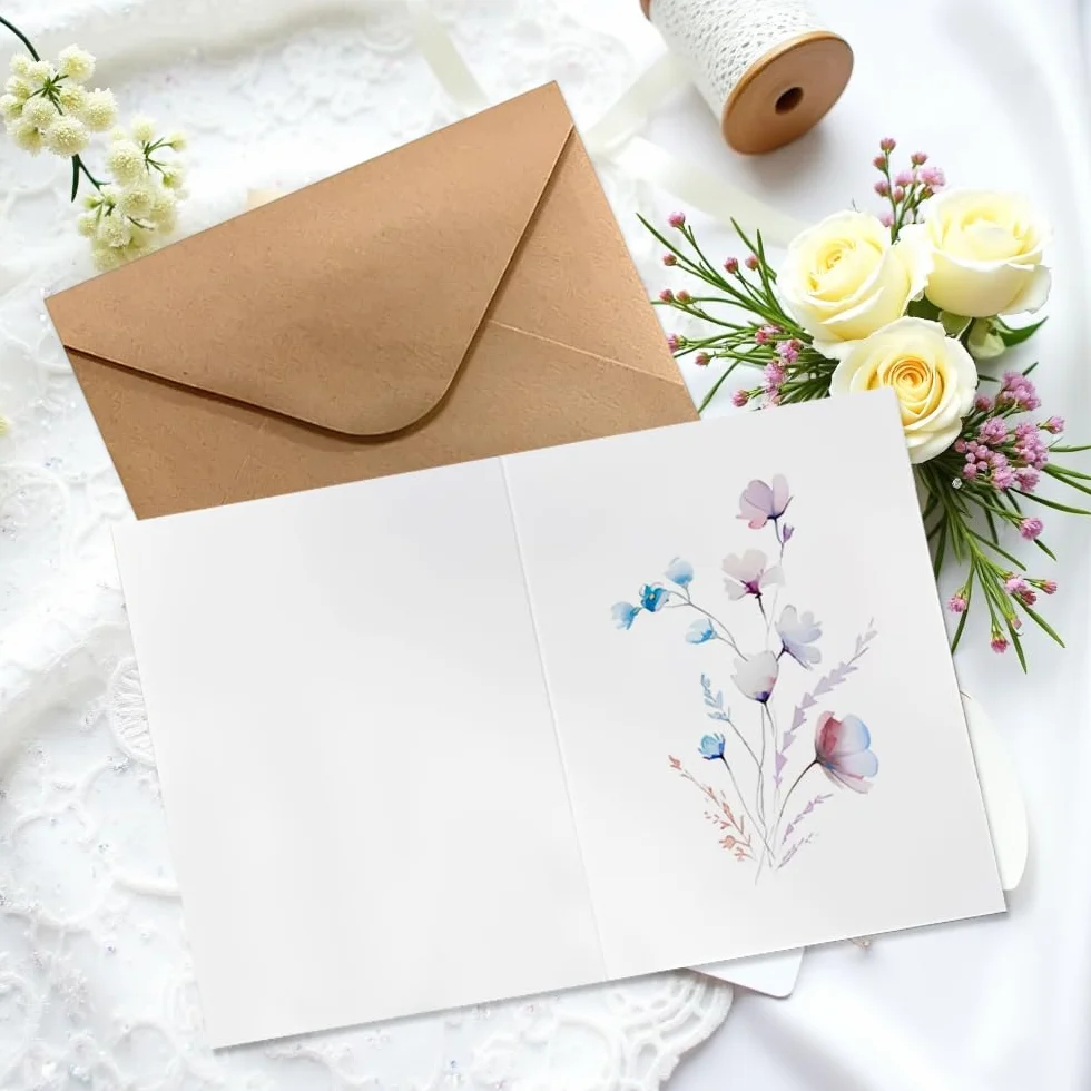 Set di 10 Biglietti Auguri Fiori con Buste, Floreale, Compleanno, Pieghevoli Vuoti, Cartolina, Birthday Card, Matrimonio Elegante per Feste