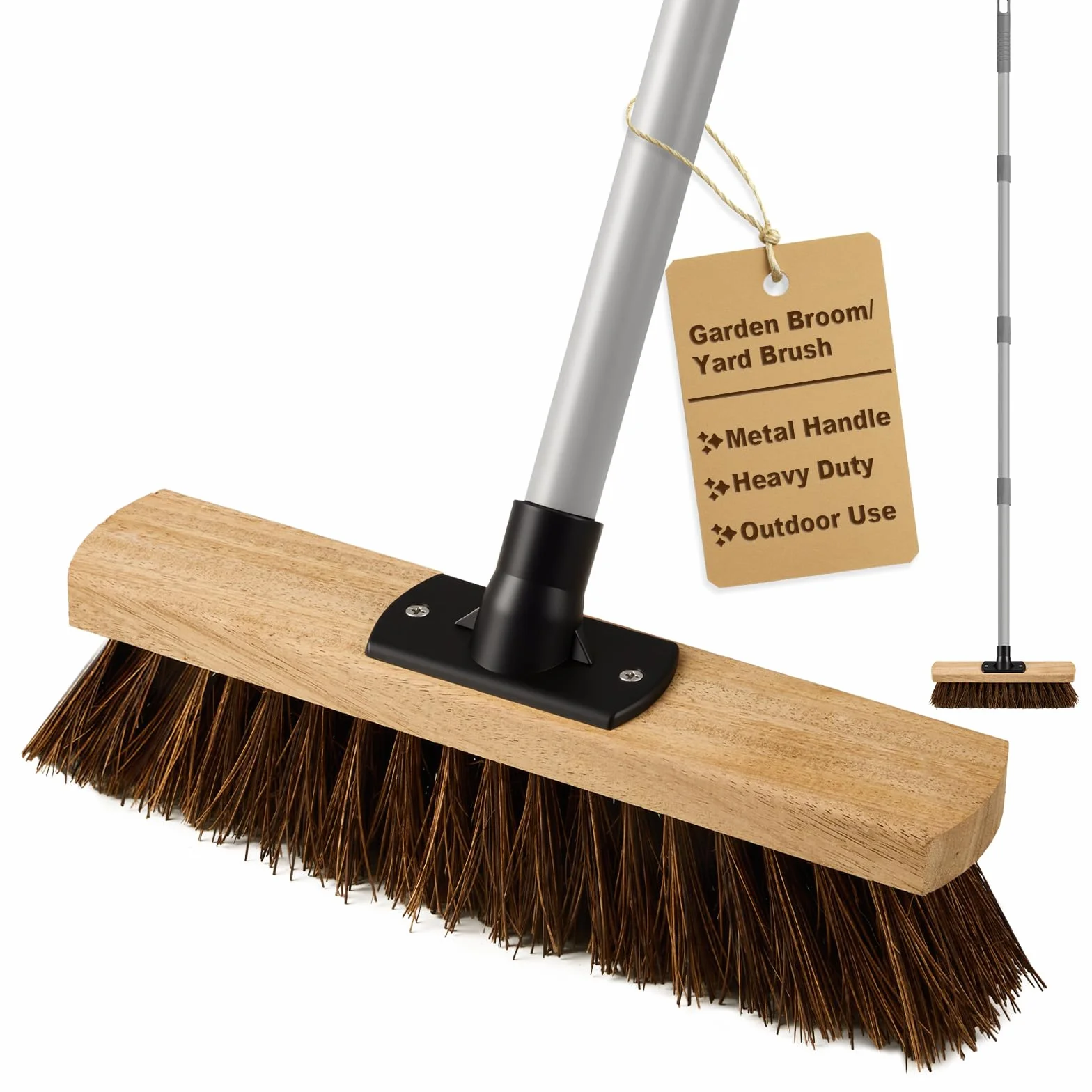 Mitclear 30cm Scopa da Giardino per Esterni con Manico Lungo(140cm), Scopa Robusta da Esterno mit Setole Naturali, Spazzole per Foglie e Ciottoli, Spazzola per Giardini, Pavimenti e Vialetti