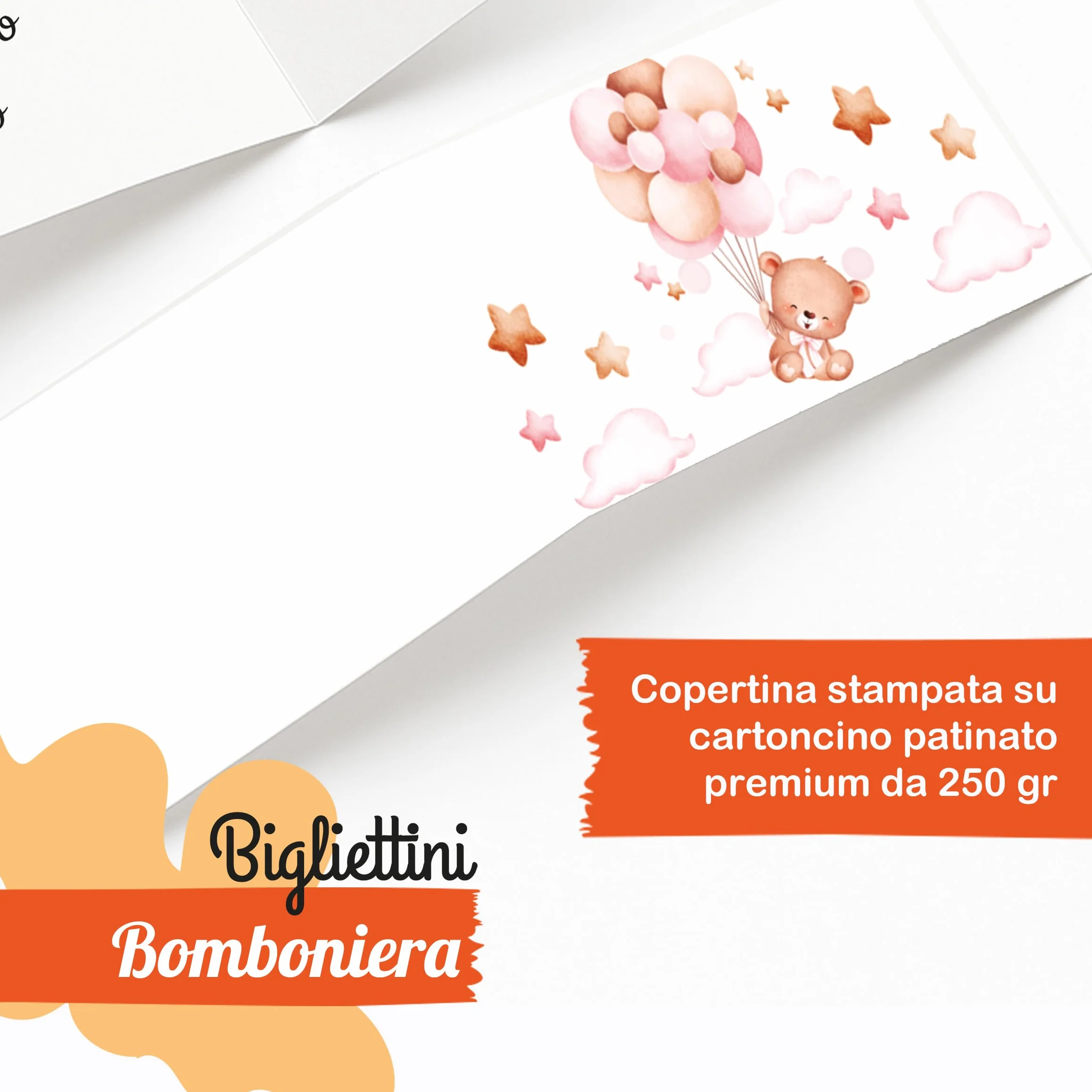 Bigliettini Bomboniere Nascita Bimba Personalizzati Rosa Orsetto Battesimo Pieghevoli Modello 40