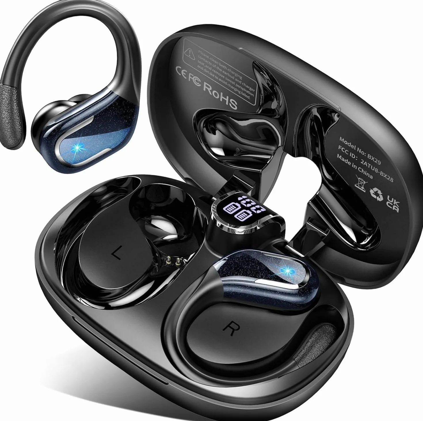 Cuffie Bluetooth 5.4 Sport 75 Ore HiFi Stereo Impermeabili IPX8 ENC Cancellazione Rumore LED USB-C