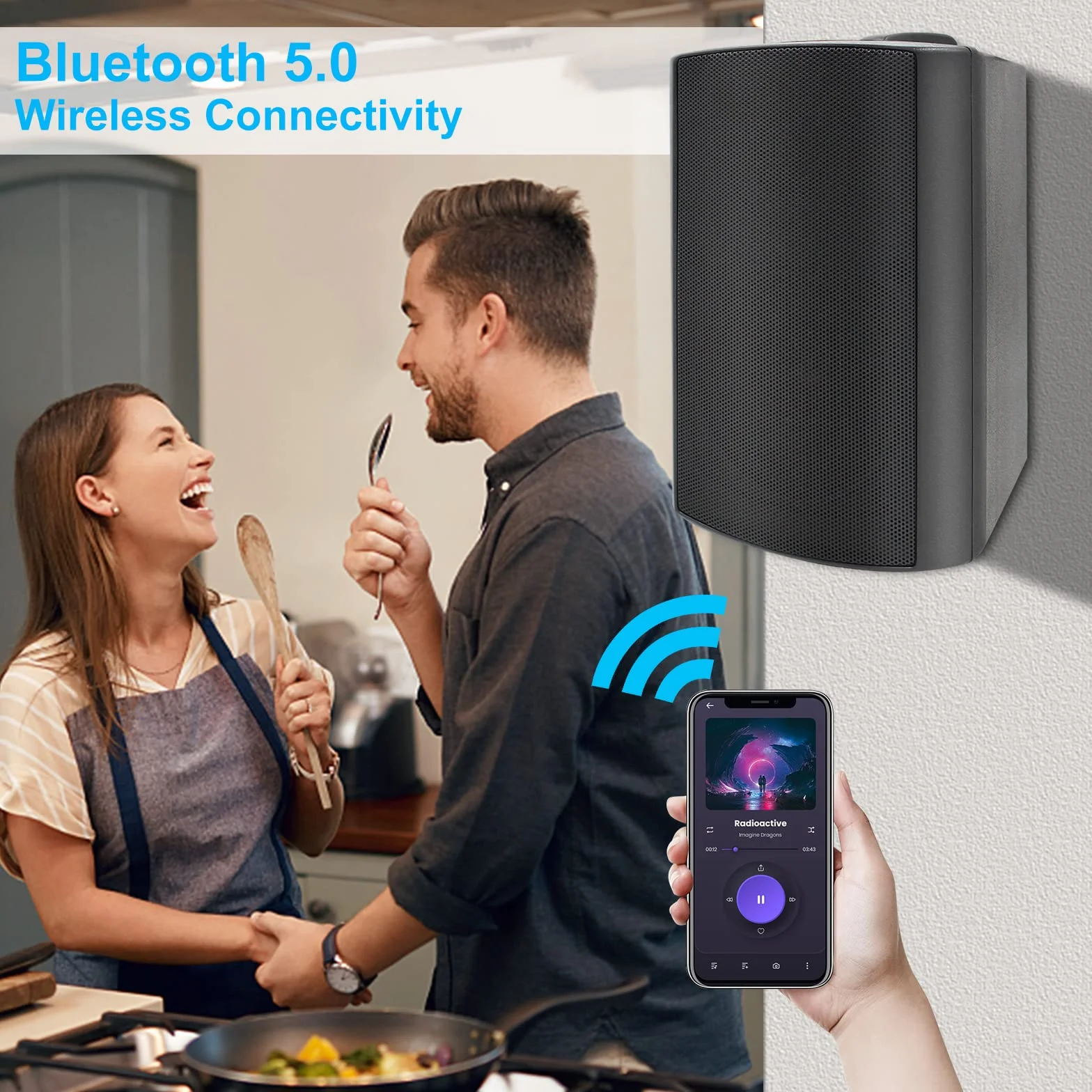 Herdio Altoparlanti da esterno impermeabile 400W Bluetooth 6.5'' diffusori con montaggio a parete, Nero