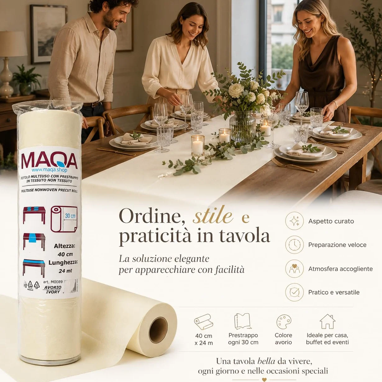 Tovaglia TNT Monouso Pretagliata 0,4x24m Rosso - Copritavolo Tessuto Non Tessuto per Feste Cerimonie Catering