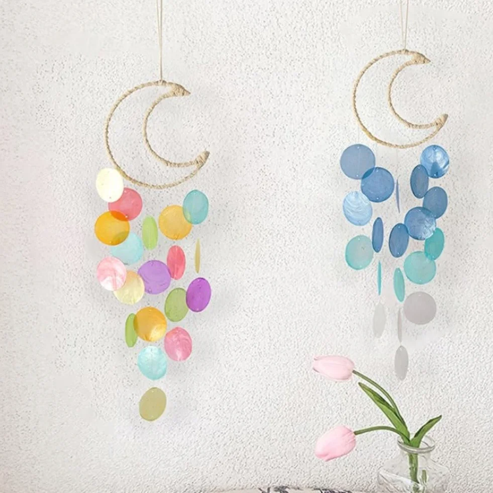 Campanelli a vento a forma di conchiglia, 1 confezione con materiale naturale, progettato per decorazione da appendere in giardino e interni, producendo effetti sonori delicati e calmanti (B)