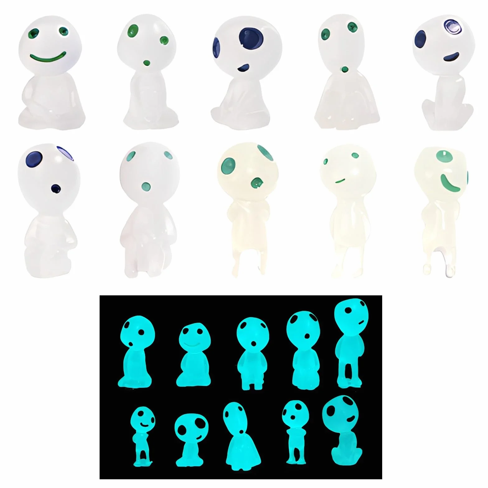 10 Pcs Halloween Mini Elfi Degli Alberi Fosforescenti, Elfi Degli Alberi Luminosi, Decorazioni da Giardino con Personaggi Princess Mononoke,Elfi Mononoke Resina per Prati,Accessori da Giardino