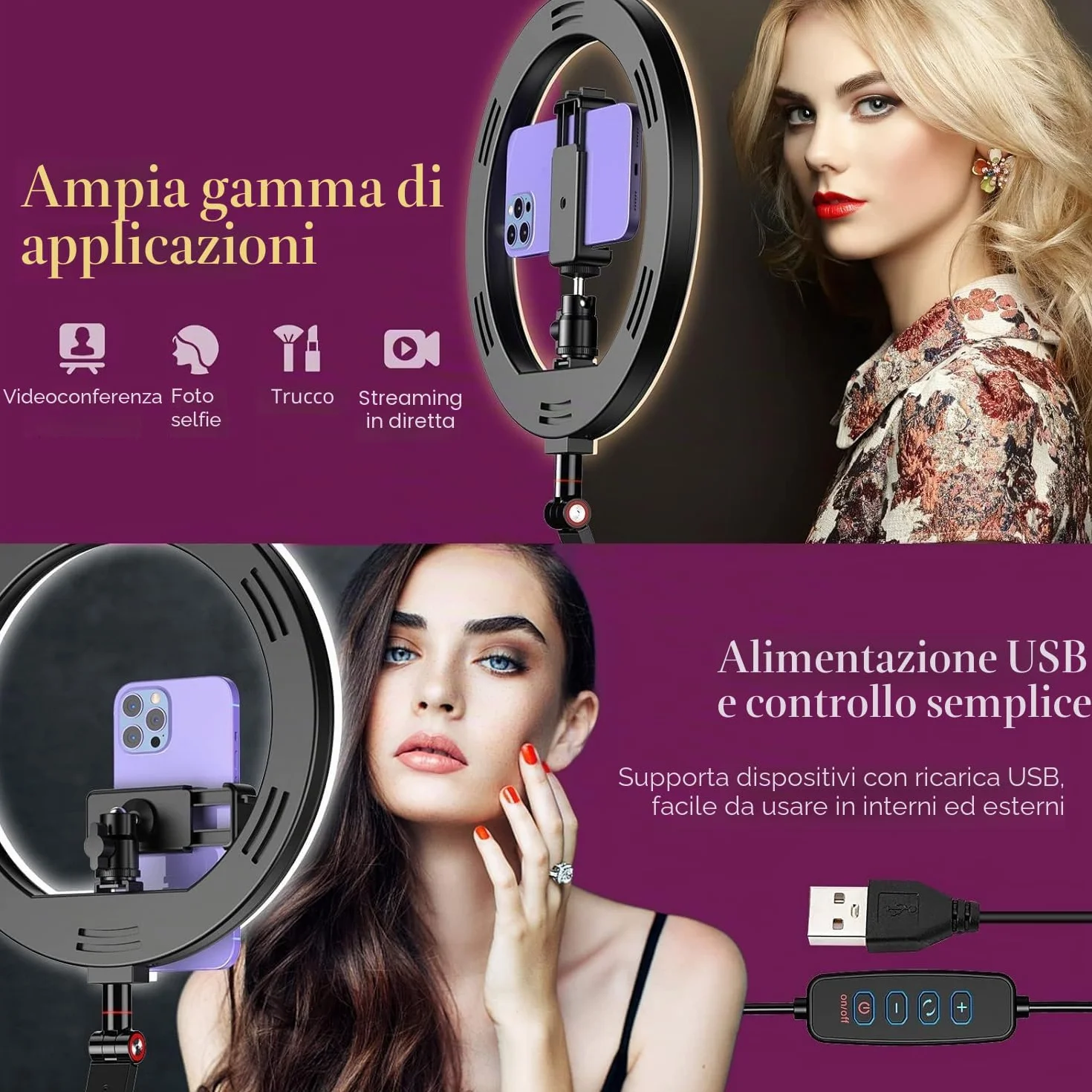 Ring Light 10'' da Tavolo per Ufficio, Lampada Videoconferenza con Supporto Regolabile per YouTube Tiktok