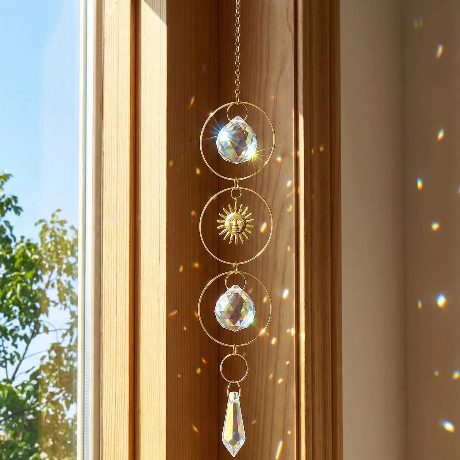 Acchiappasole, 2 Pezzi 40 cm Campanelli in Cristallo di Vetro Prismatico, Cristalli Pendenti Sun Catchers Decorazione Finestra, Suncatcher Appeso con Pendente Arcobaleno per Finestra Giardino
